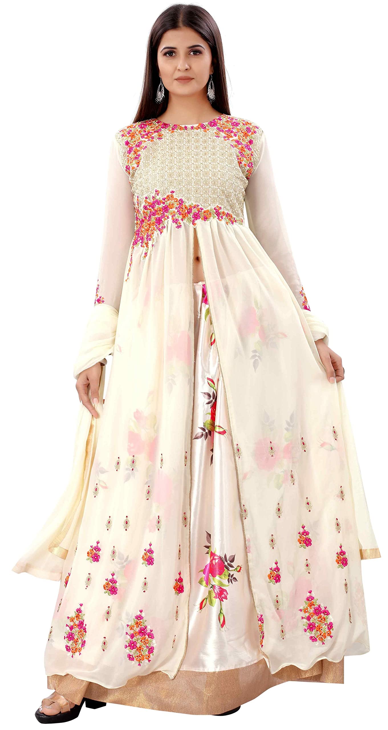 Vshtravya Fab Women's Faux Georgette Embroidered Pint Gown/Anarkali Dress Kurta with Dupatta (_Semi Stitched).-picture-17