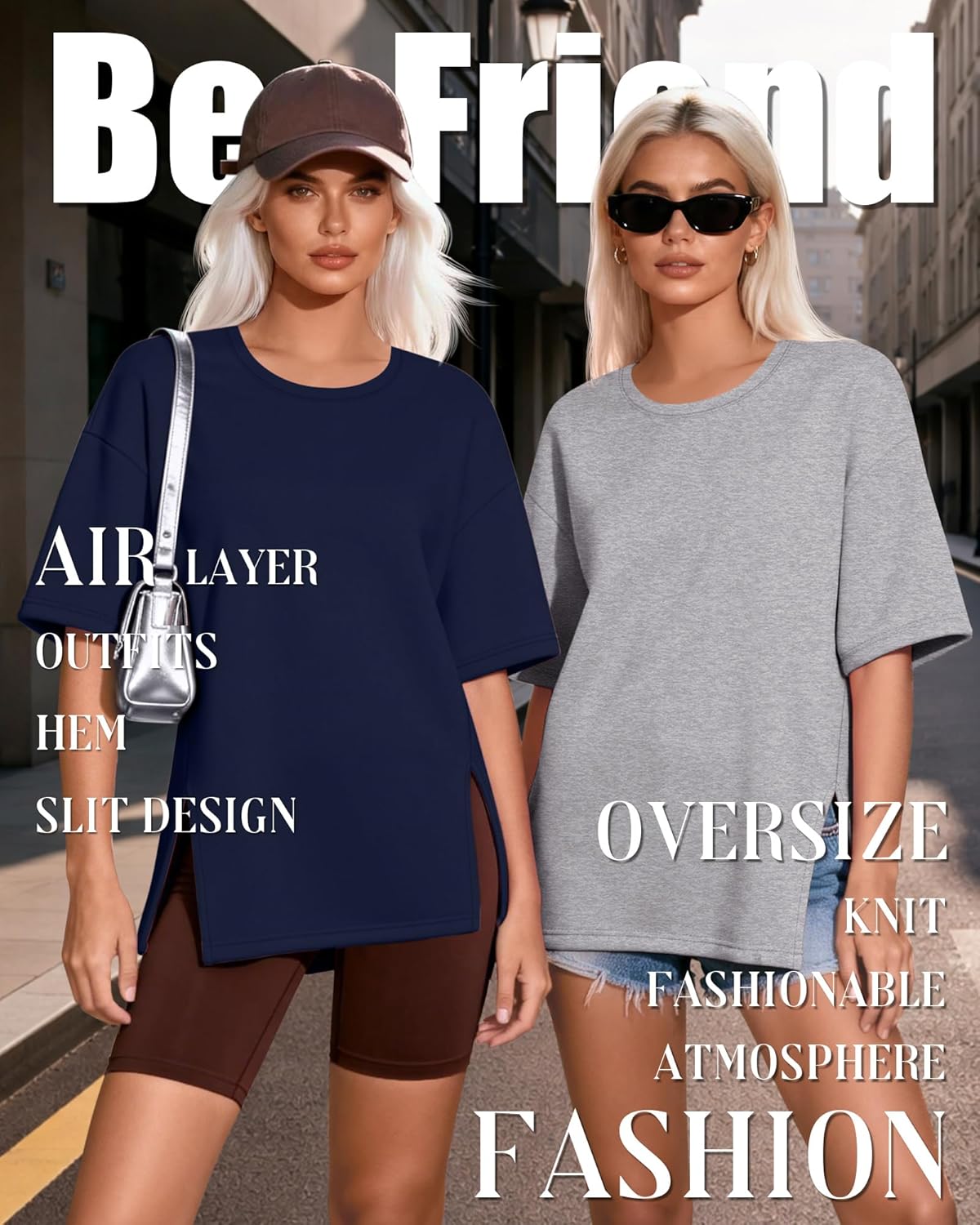 3 Pack Womens Oversized T Shirts Half Sleeve Side Split Shirt Crew Neck Loose Fit Casual Top Workout Gym Basic Tee