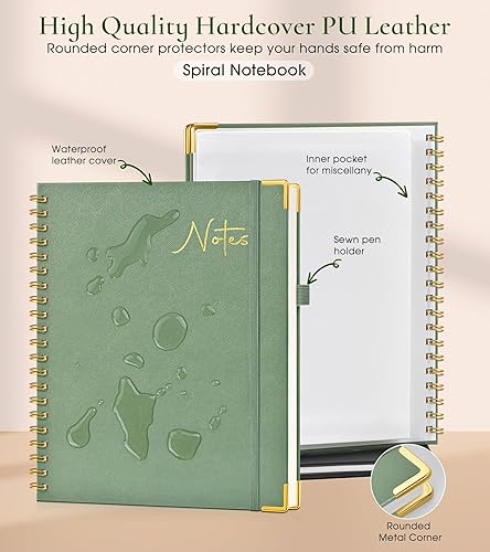 Miniatura 2 de Cuaderno en espiral de tapa dura de 8.5 x 11 pulgadas, cuadernos grandes A4 de cuero para mujeres y hombres, cuaderno rayado a rayas universitarias,