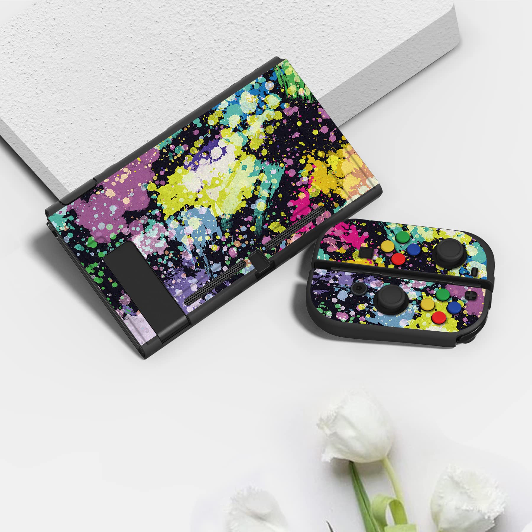 PlayVital ZealProtect Funda Protectora Suave para Nintendo Switch Accesorios Carcasa con Protector de Pantalla & Tapas de Agarre para el Pulgar & Pegatinas de ABXY Dirección Botón(Gatos en Piscina) - 4