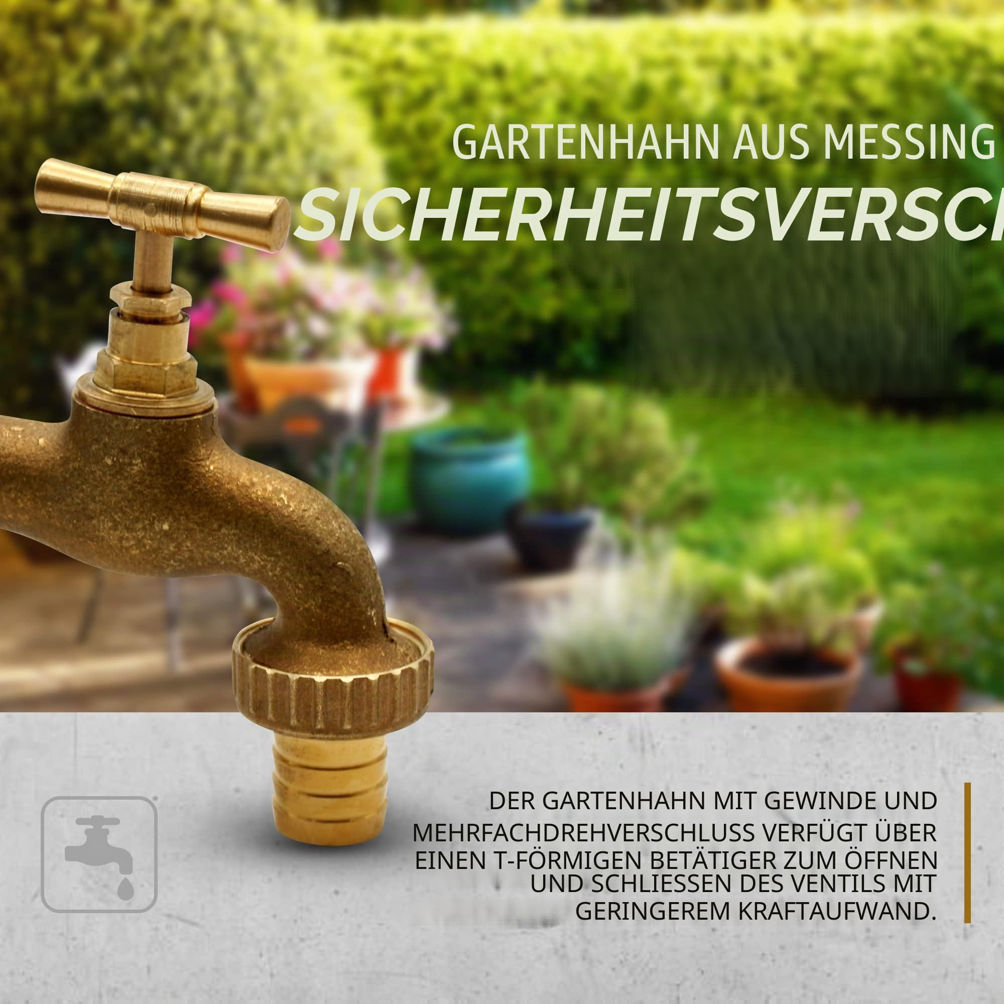 DOJA Barcelona | Messing-Gartenhahn mit Schlauchanschluss für den Außenbereich | 1/2" X 3/4", für Gartenwerkzeuge, Gartenmauer, Wassertank, automatischer Wasserzeitschalter, Wasserfilter
