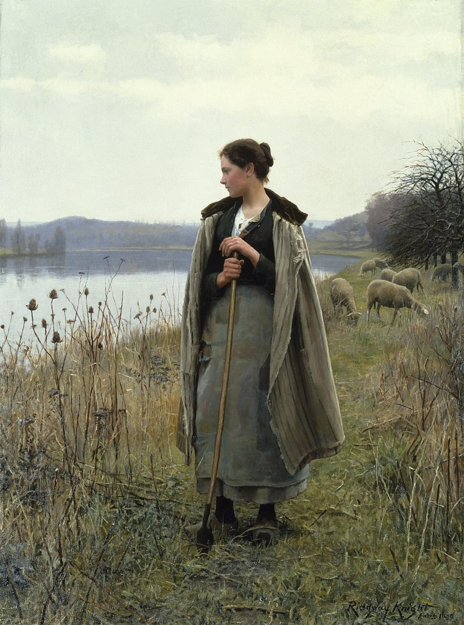 ARTXLXXBN Famous Painting Art Wall Decor Abstract Art Picture the Shepherdess of Rolleboise by Daniel Ridgway Knight Animal Pictures for Home Decor 60x90cm