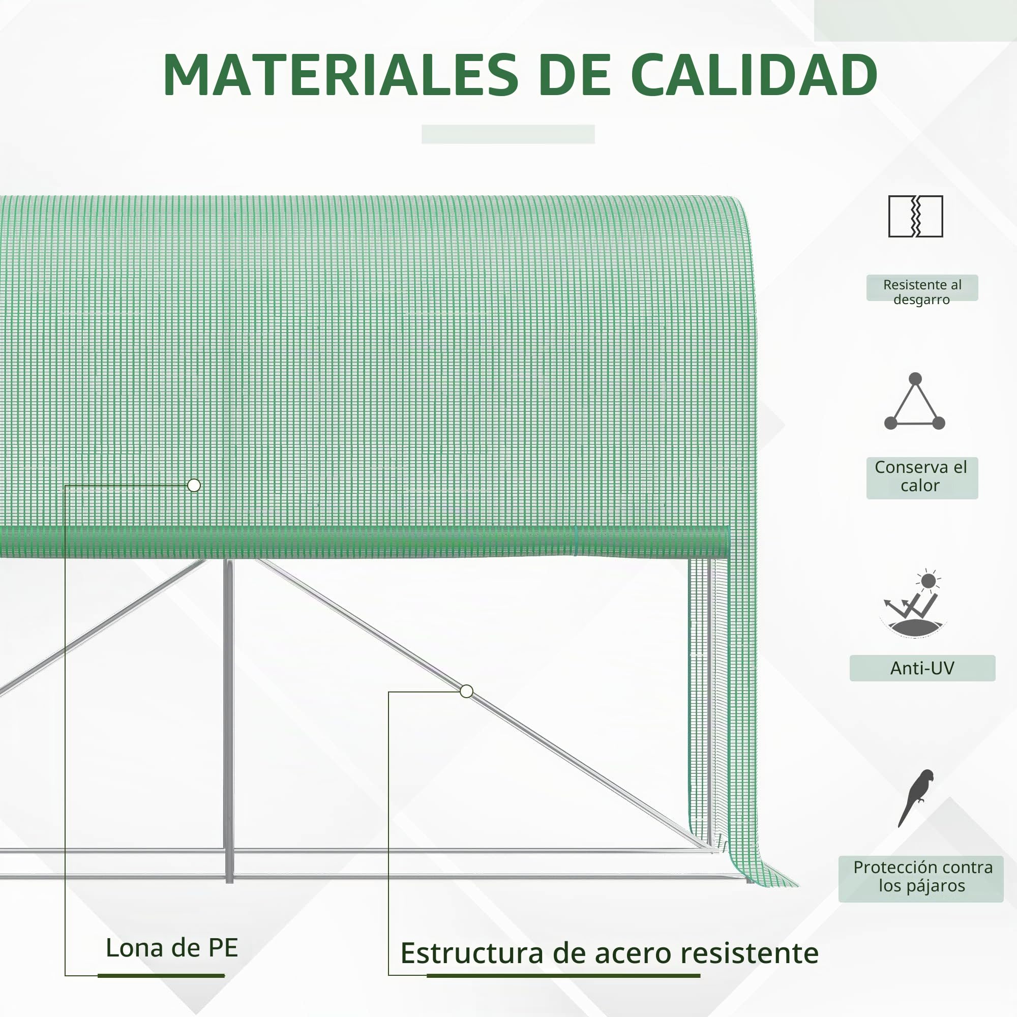 Outsunny - Invernadero de jardín (3 m²), color verde 3 x 1 x 2 m Puerta con cremallera desplegable 2 lados enrollables Acero PE Alta Densidad Verde