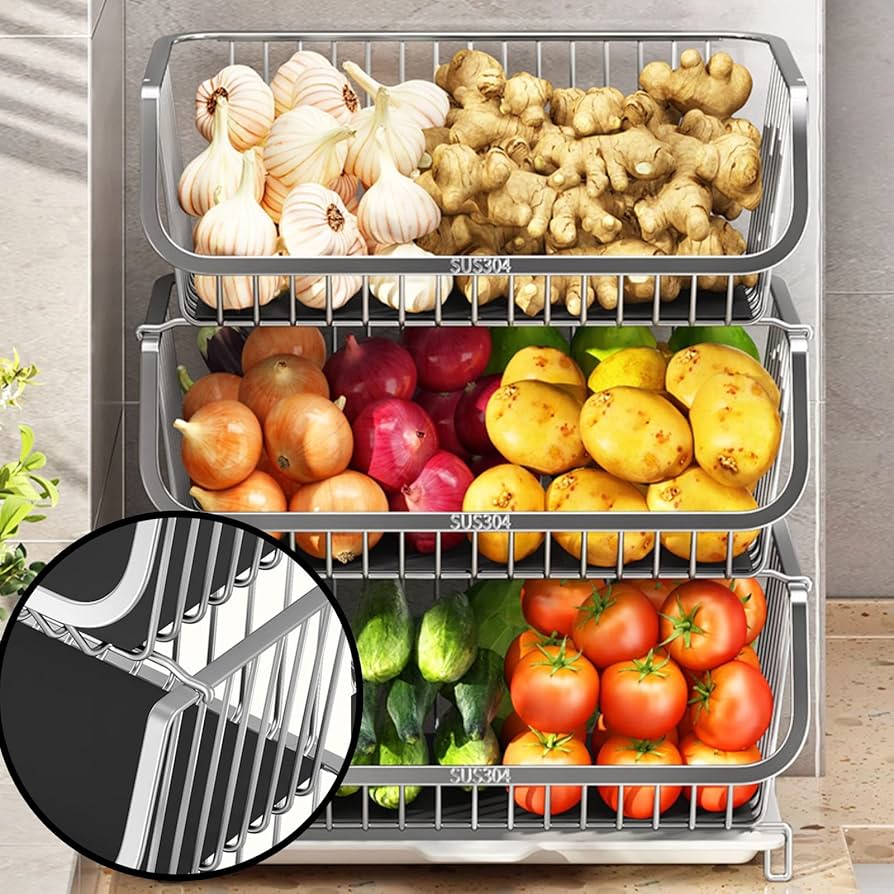 フルーツ野菜 Amazon|2段フルーツ野菜収納ラックバスケットスタッキング