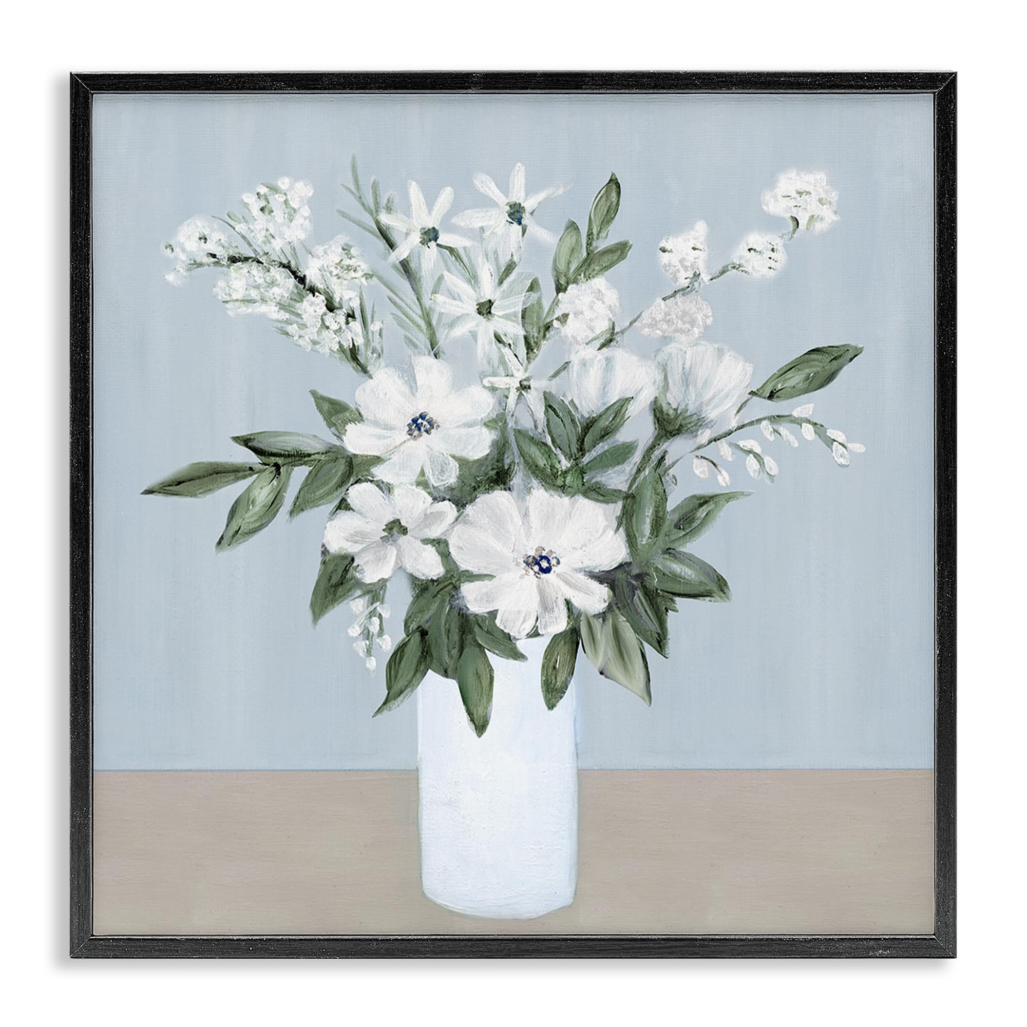 Stupell Industries Midnight Black (Textured) Mixed White Blooms Botanical, 17 X 17 Inch Framed Giclée Print