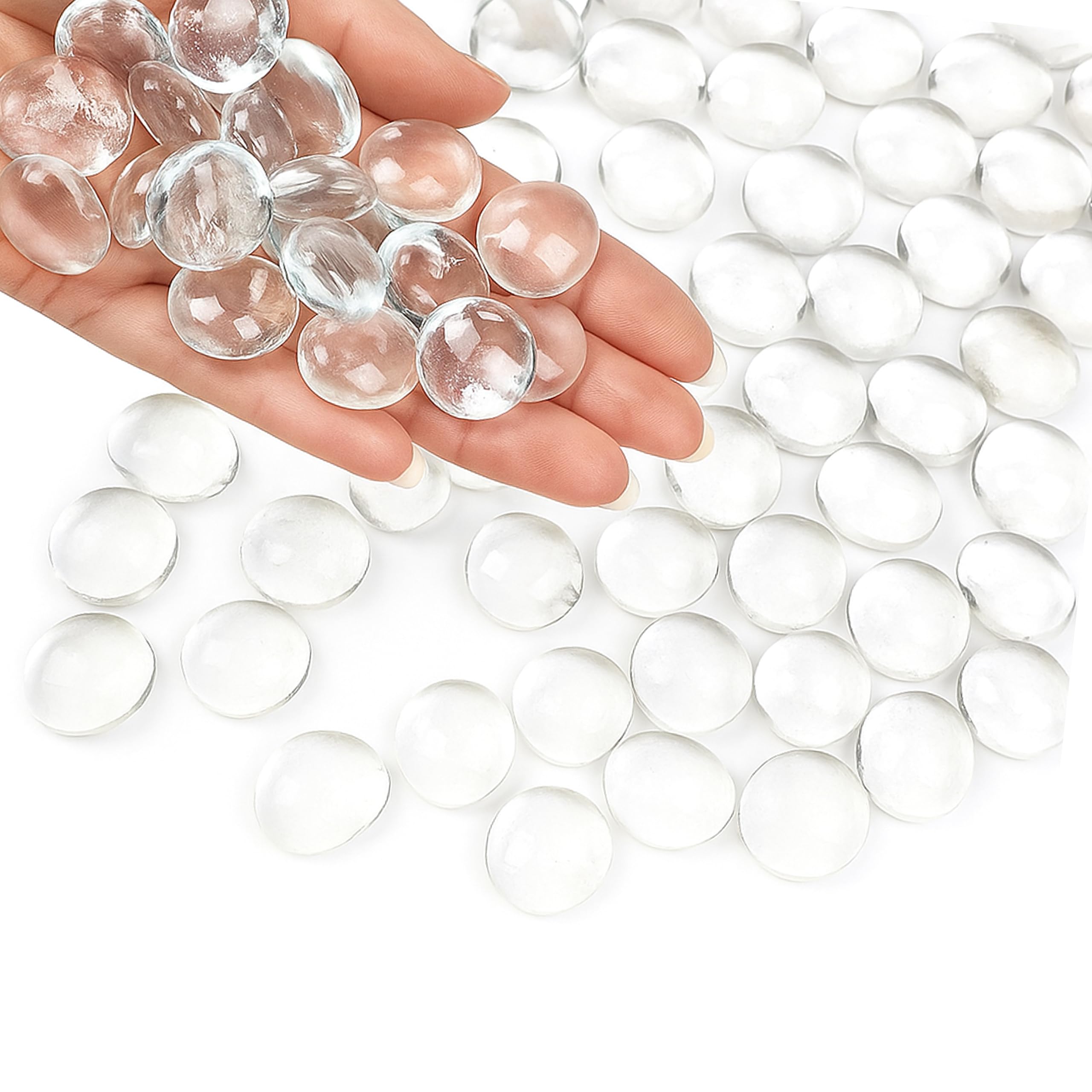 ARSUK Clear Glass Pebbles – 180pcs (17–20mm, 955g) – Vase Filler, Decorative Stones, Aquarium Gravel, Craft Gems, Wedding Table Scatter, Terrarium, Succulent Rocks, Garden & Home Décor