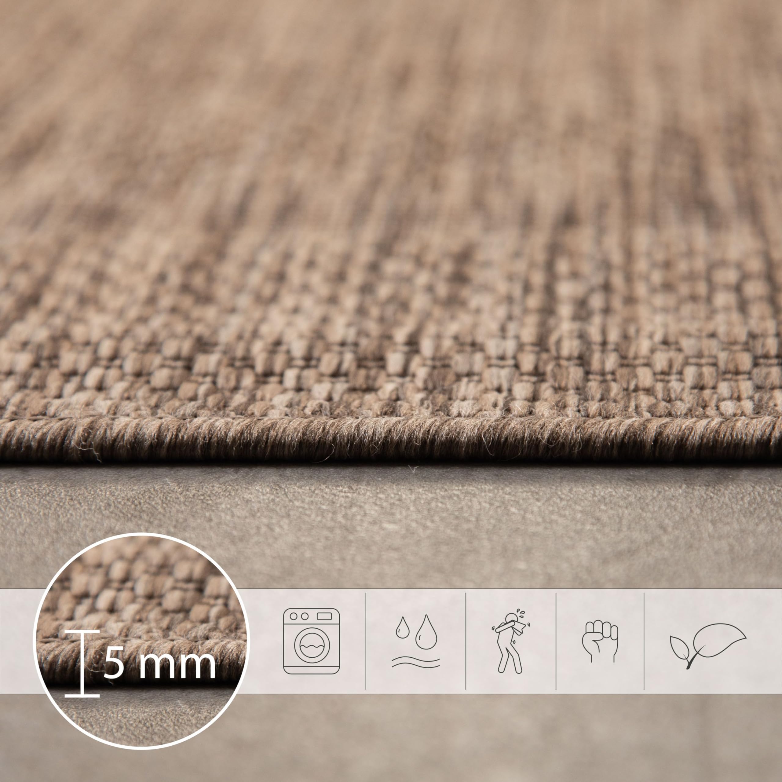 SIMPEX Tapis d'extérieur, Unicolor - Monochrome, Tapis Marron, 160 x 230 cm, Tapis de Style Moderne, Cuisine, Balcon, terrasse, Jardin, Pique-Nique