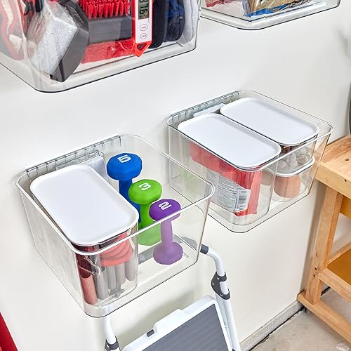 Miniatura 5 de iDesign - Juego de 2 cubos de almacenamiento interiores altos con tapa, colección Wallspace, contenedor transparente