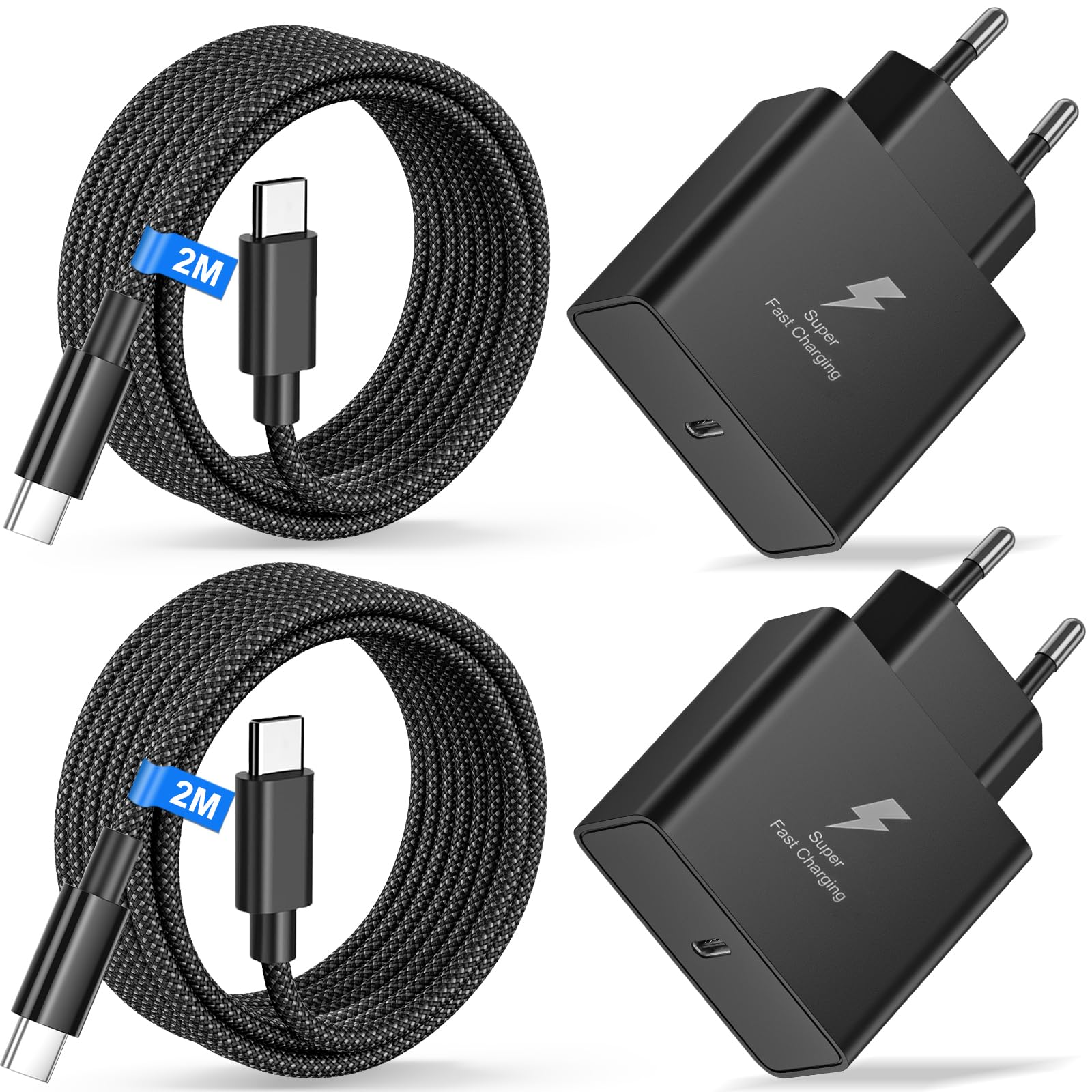 Ładowarka USB C, 45 W, 2 sztuki, do Samsung Galaxy S26 Ultra S25, S24, S23, S22, FE A55, A54, A16, Note, Tab S8 S9, szyb...
