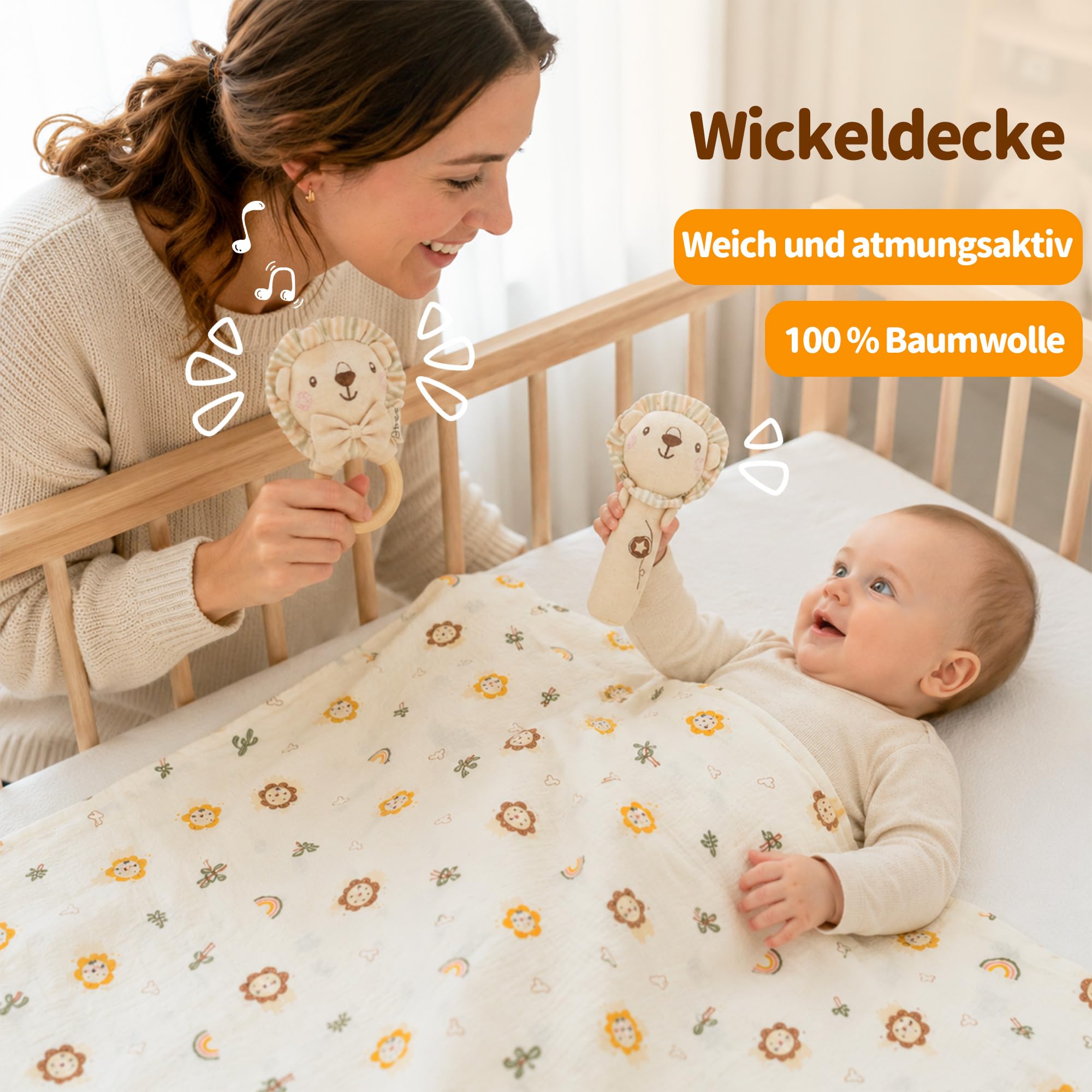 Geschenk zur Geburt Junge, Baby Shower Geschenk mit Baby Kuscheldecke | Neugeborenen Geschenk mit Baby Kuscheldecke, Mütze, Holzrassel, Stoffbuch und Schnullerketten.