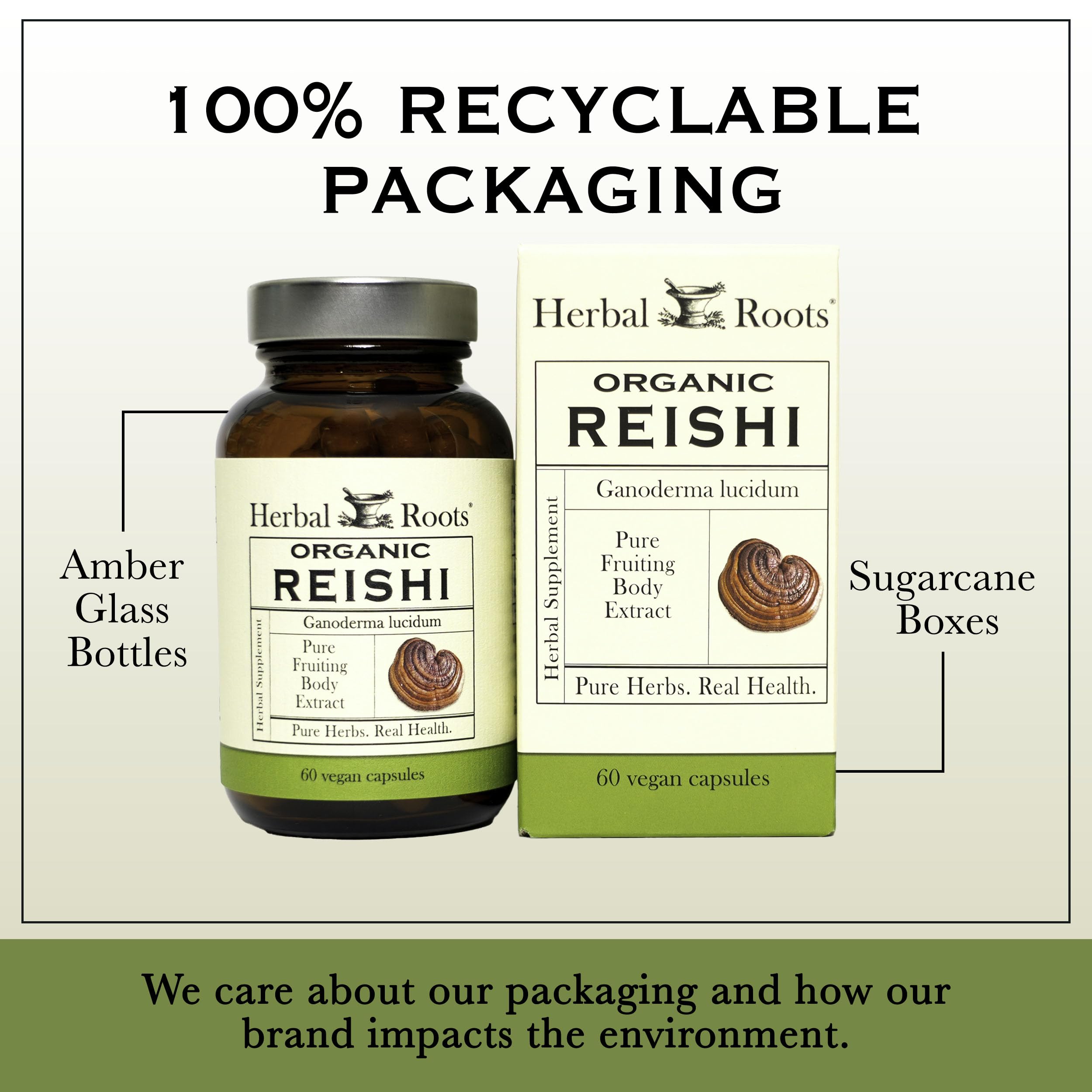 Herbal Roots Organic Reishi Mushroom Capsules - Made with Pure Fruiting Bodies - USDA Certified Organic - Supports Vitality & Cognitive Function - 60 Vegan Capsules — Amazon image 7