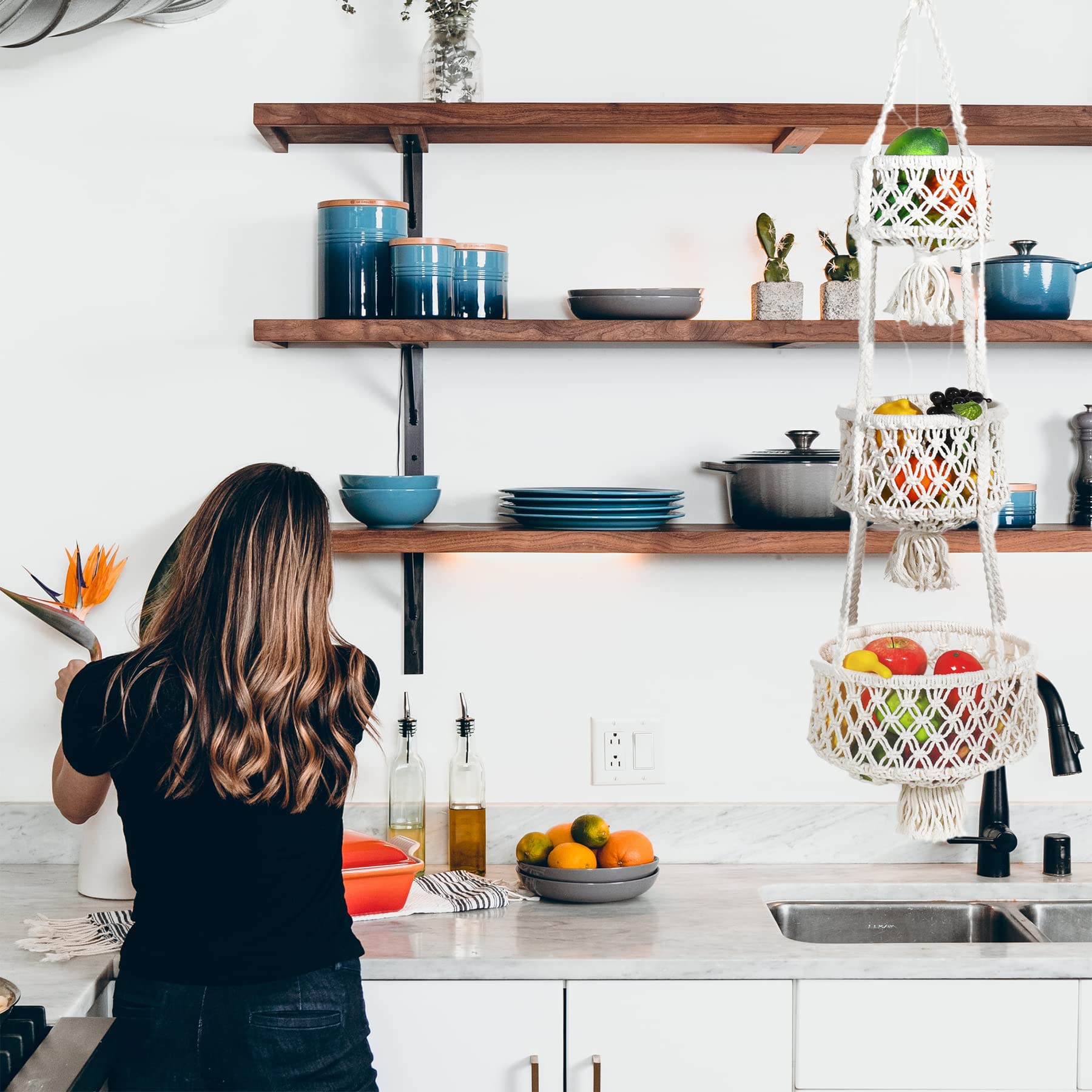 Hangende Fruitmand 3 Etages Macramé Opslag Voor Keuken En Camping