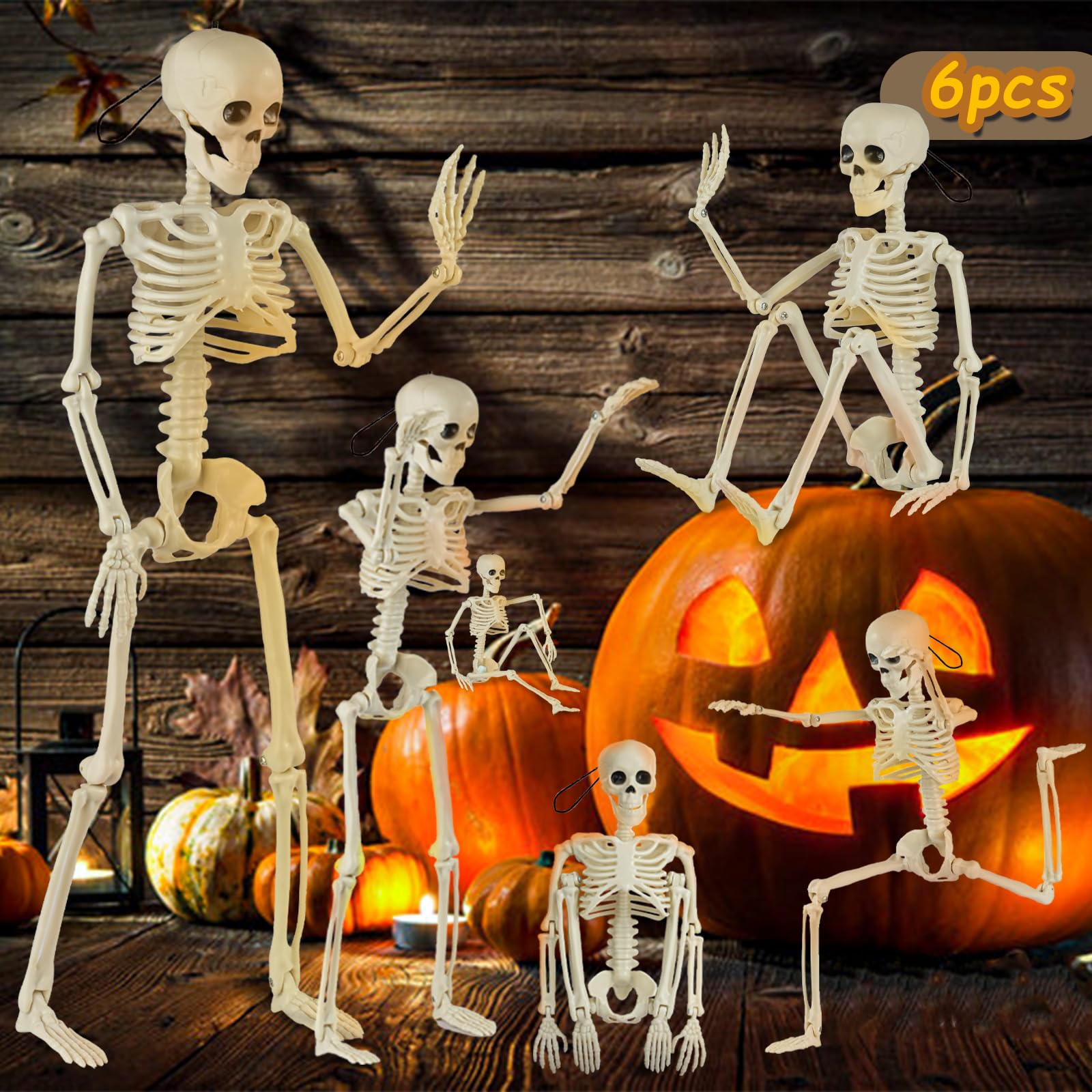 6 Pack Halloween Posable Skeleton Decorations - 16 Inch Full Body Movable Joint Skeletons - View #7