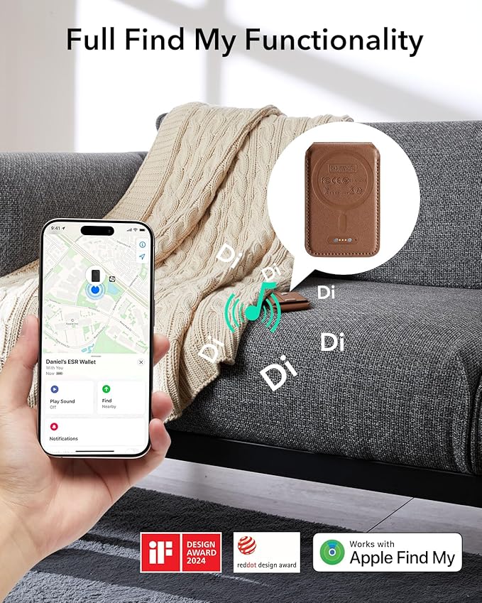 ESR Geo for Magsafe Wallet with Full Find My Functionality,5 Card-Holder, RFID Blocking, Magnetic Wallet for iPhone 17/16/15/14/13/12 Series, with Adjustable Stand, Brown