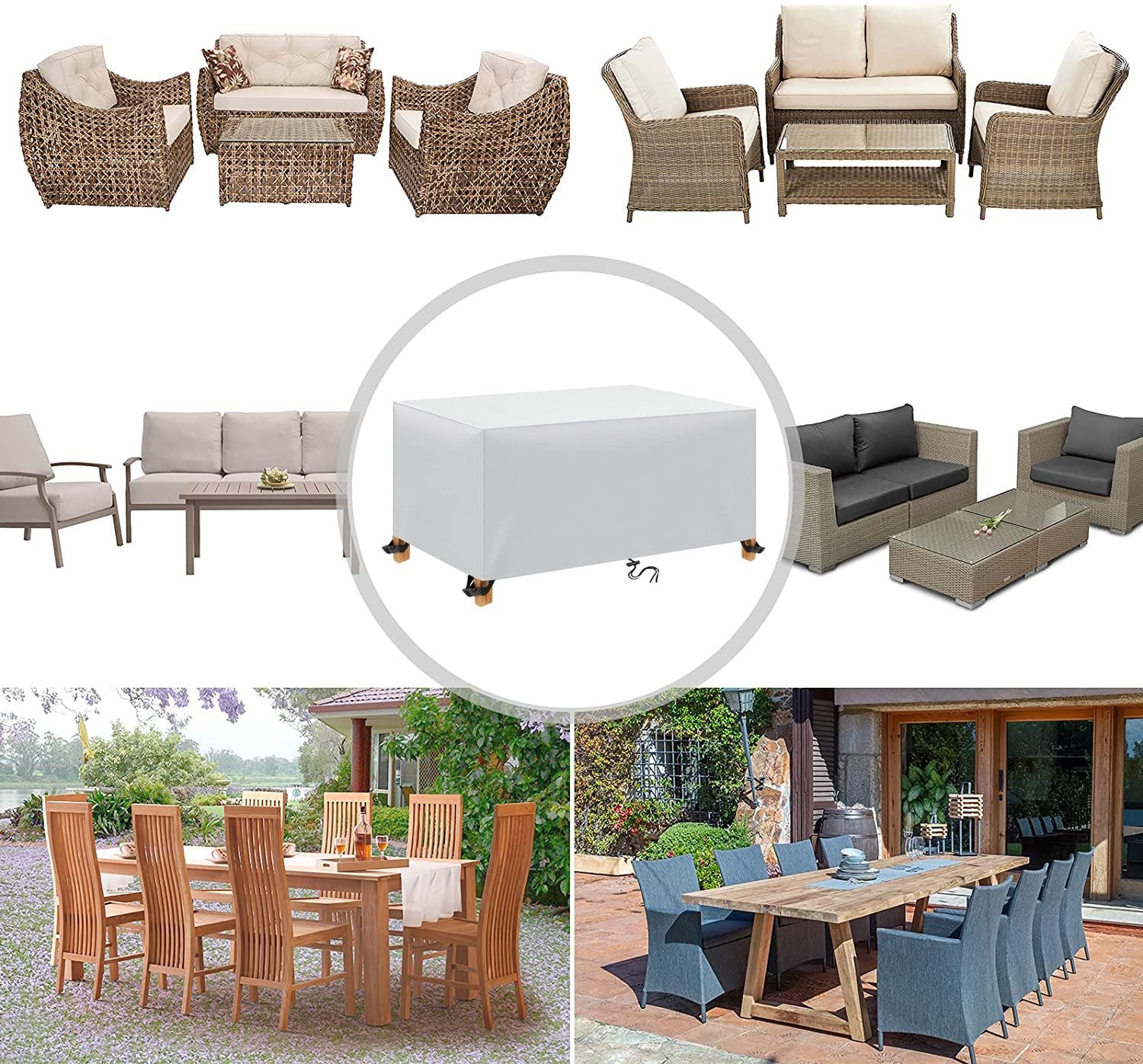 Coperture per Mobili da Giardino 210x170x70cm Copertura Tavolo Sedie Esterno Telo Copri Tavoli da Terrazza Quadrato 600D Oxford Impermeabile Anti-UV Antivento