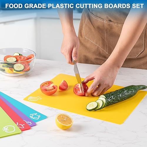 Miniatura 7 de 5 tablas de cortar flexibles, sin BPA, tablas de cortar de plástico para cocina, alfombrilla de corte antideslizante para carne y verduras