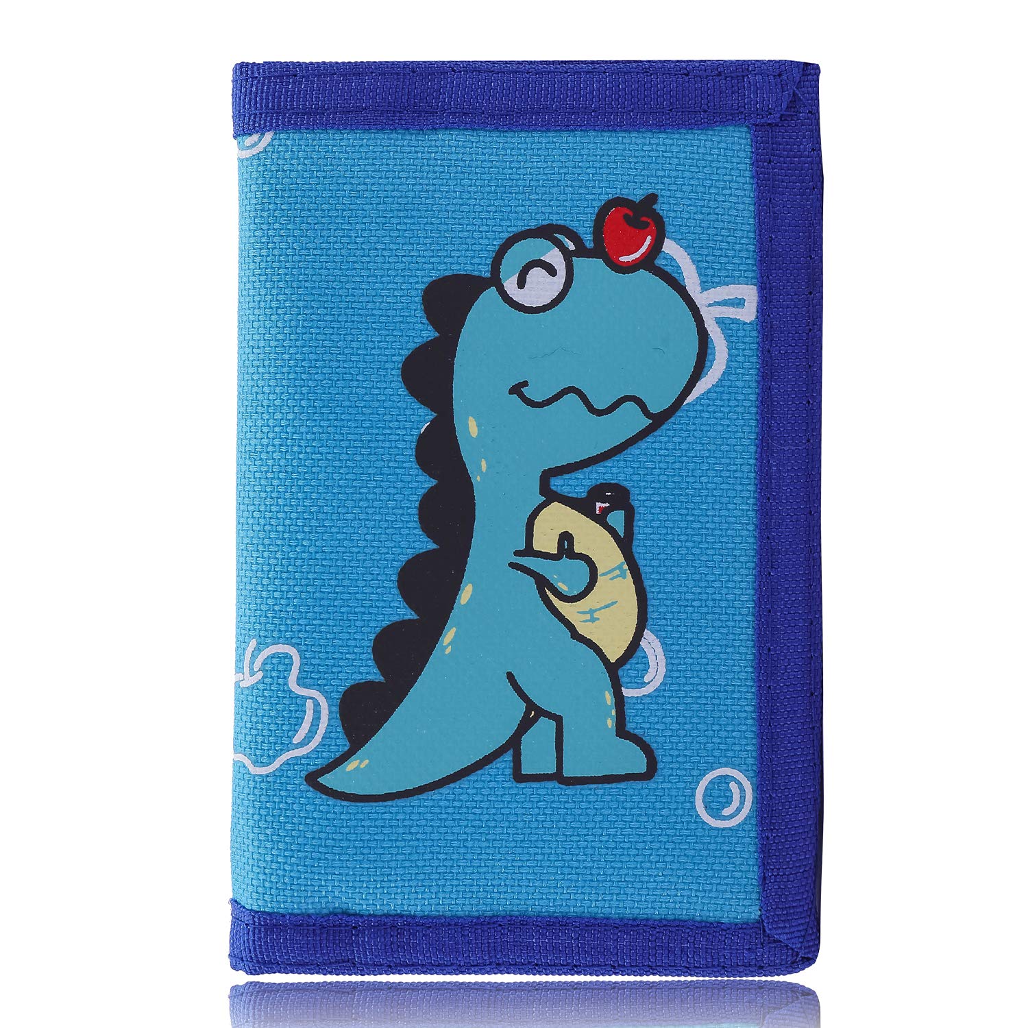 Photo 1 of 4 RFID Trifold Canvas Outdoor Cartoon Wallet for Kids / Slim Front Pocket Wallet with Zipper (Blue Dinosaur)