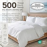 Vista 2 de California Design Den - Juego de sábanas tamaño individual, 100 % algodón, 500 hilos, satén, con bolsillo profundo y sábana ajustada elástica