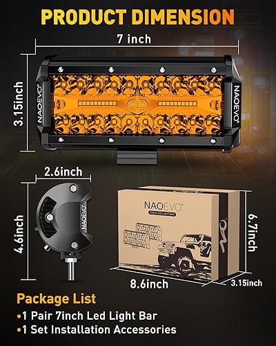 Miniatura 8 de NAOEVO Barra de luz LED ámbar de 7 pulgadas, 240 W, 24000 lúmenes, luces antiniebla, luces LED con haz combinado de inundación, luces de trabajo LED