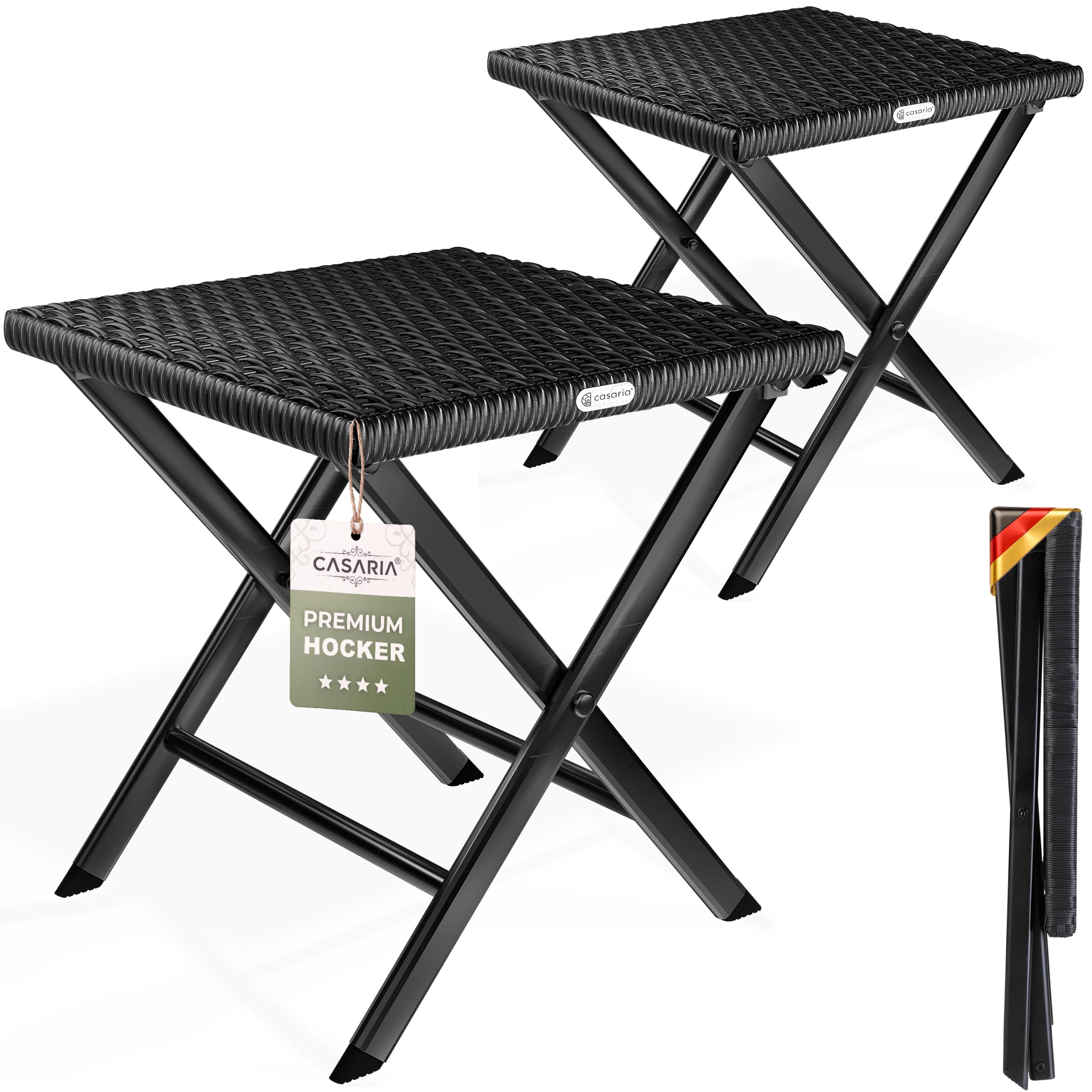 Casaria® Set di 2 Sgabelli Pieghevoli in Polyrattan Max Carico 75 kg 44x40x44cm Giardino Terrazza Balcone Campeggio