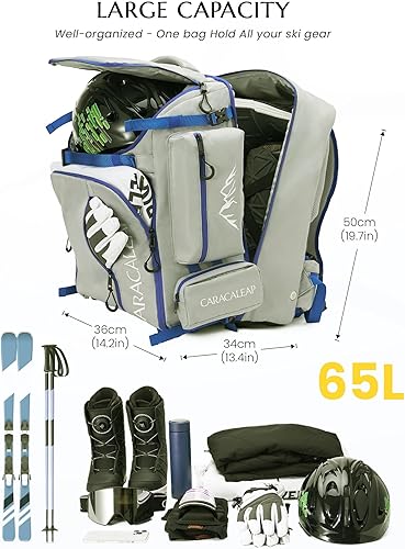 Miniatura 2 de Mochila para botas de esquí, 61 litros, totalmente acolchada, bolsa de equipo de esquí y snowboard, mochila de viaje para casco de esquí, gafas,