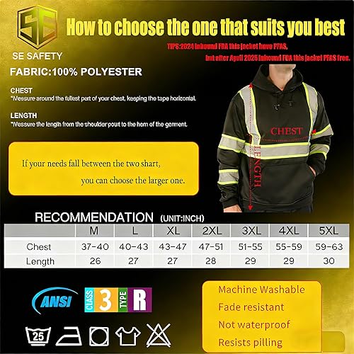 Miniatura 53 de sesafety Sudadera de seguridad de alta visibilidad para hombre, sudadera con capucha reflectante con cremallera clase 3, sudadera con capucha
