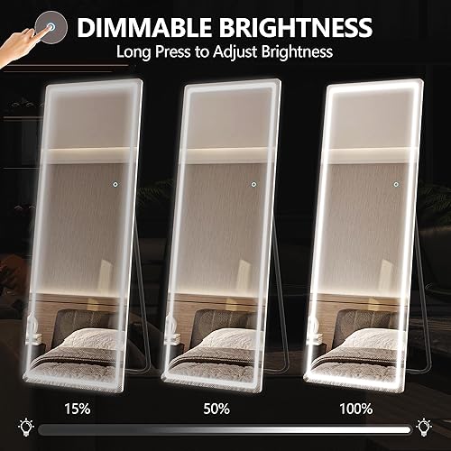 Miniatura 4 de Vlsrka Espejo de longitud completa con luces, espejo LED, 63 x 20 pulgadas, espejo de cuerpo completo, espejo de pie, espejo montado en la pared,
