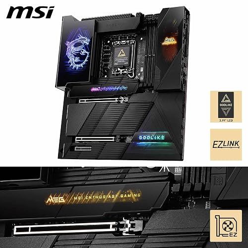 MSI MEG Z890 GODLIKE, E-ATX - Supports Intel Core Ultra Processors (Series 2), LGA 1851 - Dynamic Dashboard III, EZ Slide M.2, DDR5 (9200+ MT/s OC), M.2 & PCIe 5.0, Thunderbolt 5, Wi-Fi 7, 10G LAN - 3