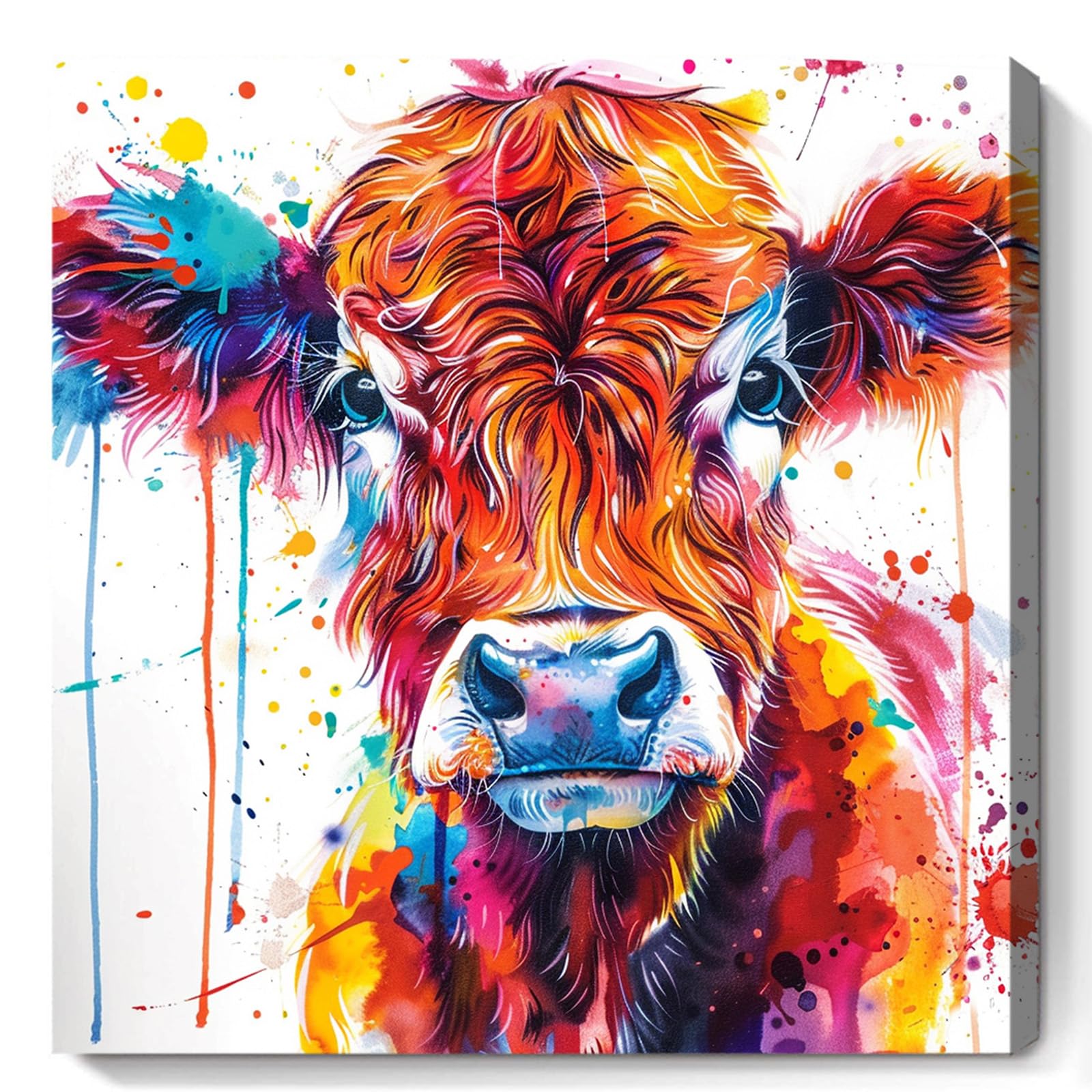 Eeuqiauot Watercolor Highland Cow Wall Art Canvas Farmhouse Animal Pictures Watercolor Animal Prints Brown Cow Wall Art Country Pictures Highland Cow