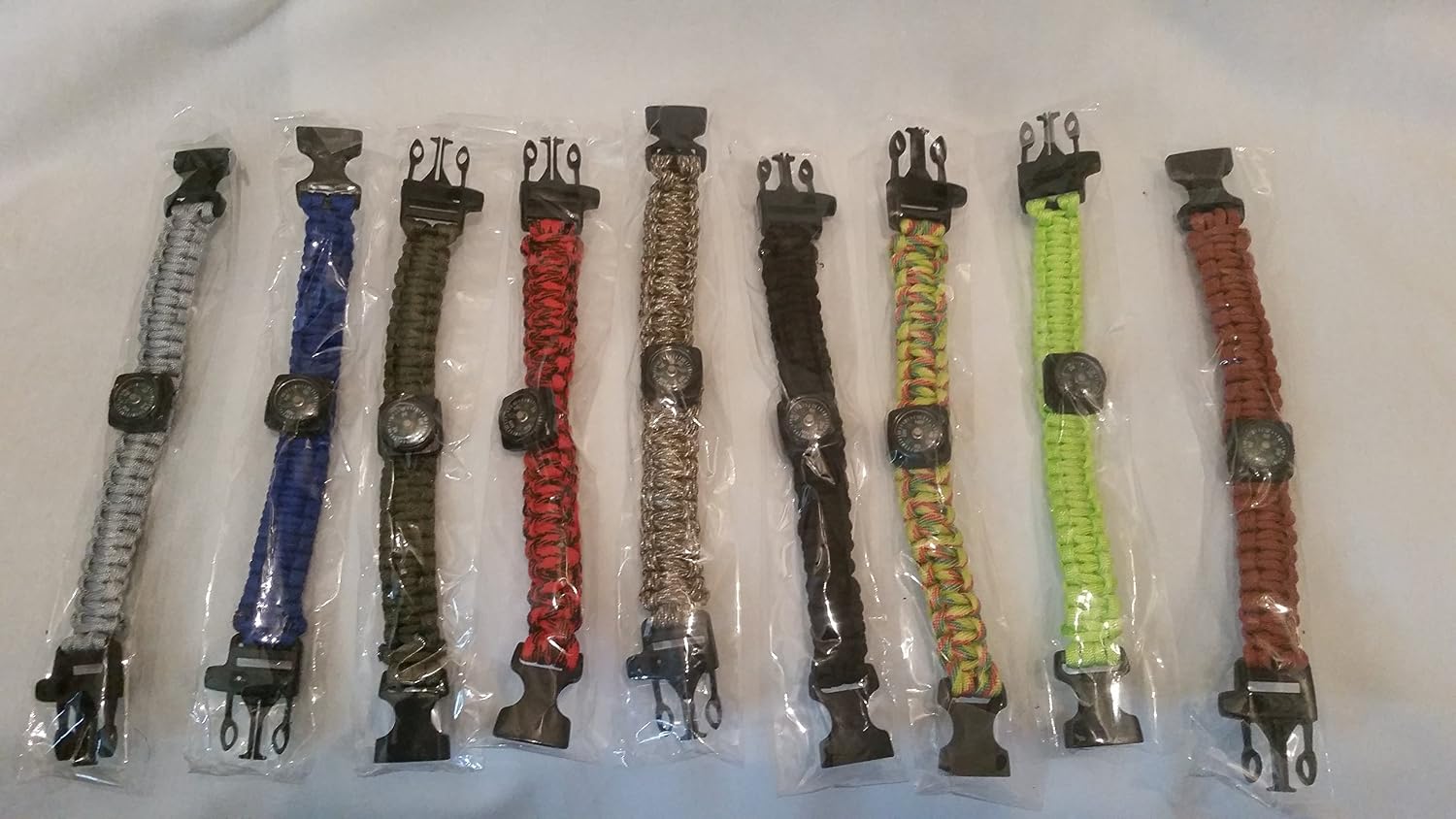 TECH-P Survival Gear Paracord Bracelet Compass Fire Starter Scraper Whistle Gear Kits- 2 Pack (10"-Adult)