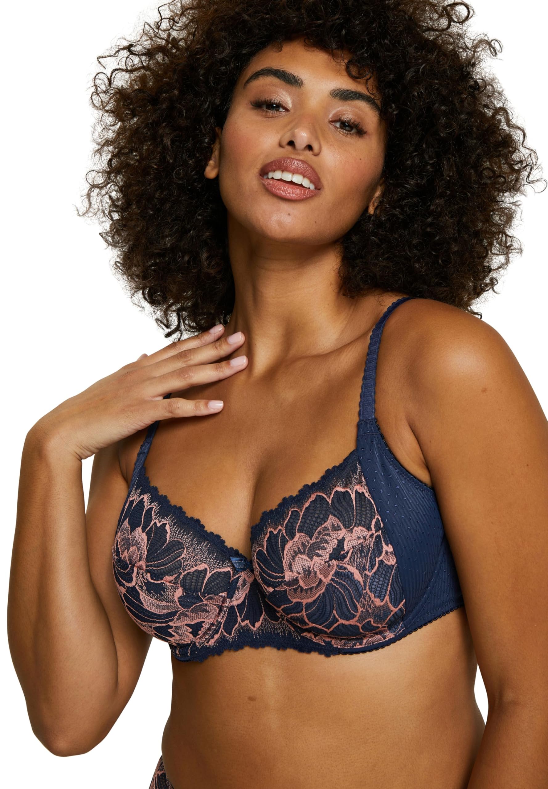 SANS COMPLEXE Women's Capucine Underwire Full Cup Bra, Bleu Marine & Rose,