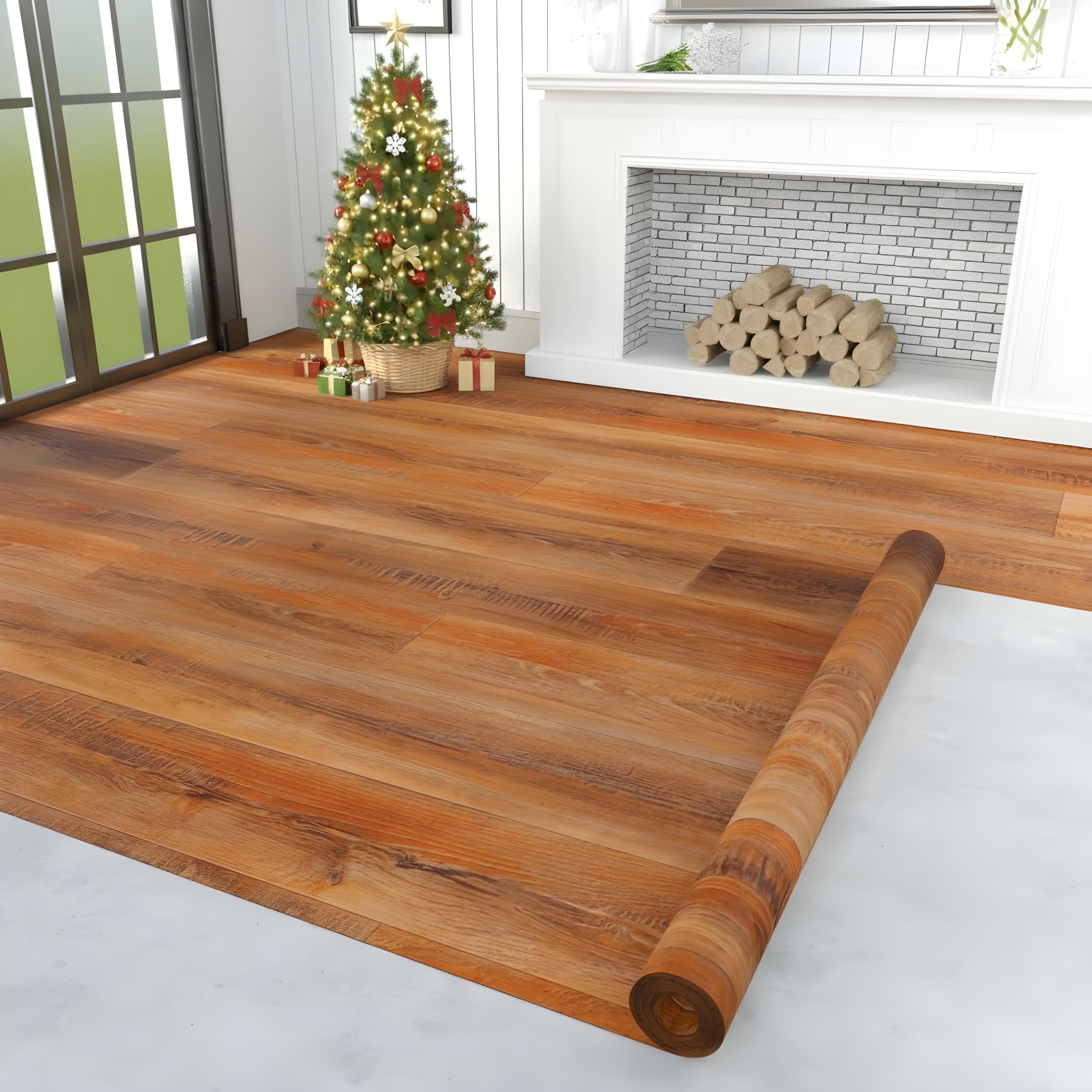 Oxdigi Vinyl Flooring Roll 107 sq.ft | 3'4"W x 32'10"L, PVC Leather-Like Linoleum Floor Covering, Waterproof Durable Heavy Vinyl, Easy to Install with Tape, Removable- No Adhesive Backing, Rustic Oak