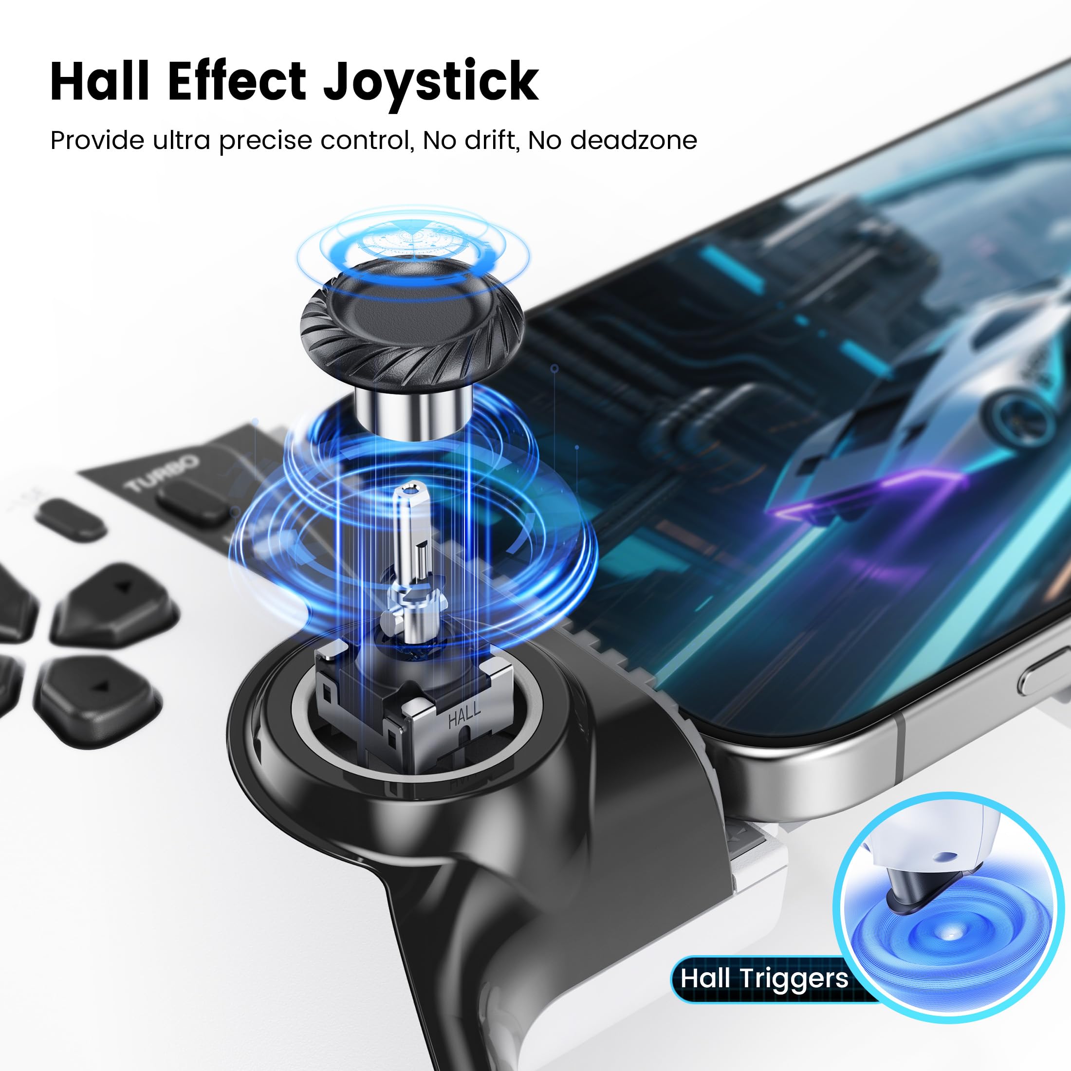 HELLCOOL Handy Controller mit Hall Joysticks/1000 mAh Akku für Android/iPhone, Handheld Smartphone kompatibel mit Xbox Cloud/Steam Link/GeForce Now/MFi Apple Arcade