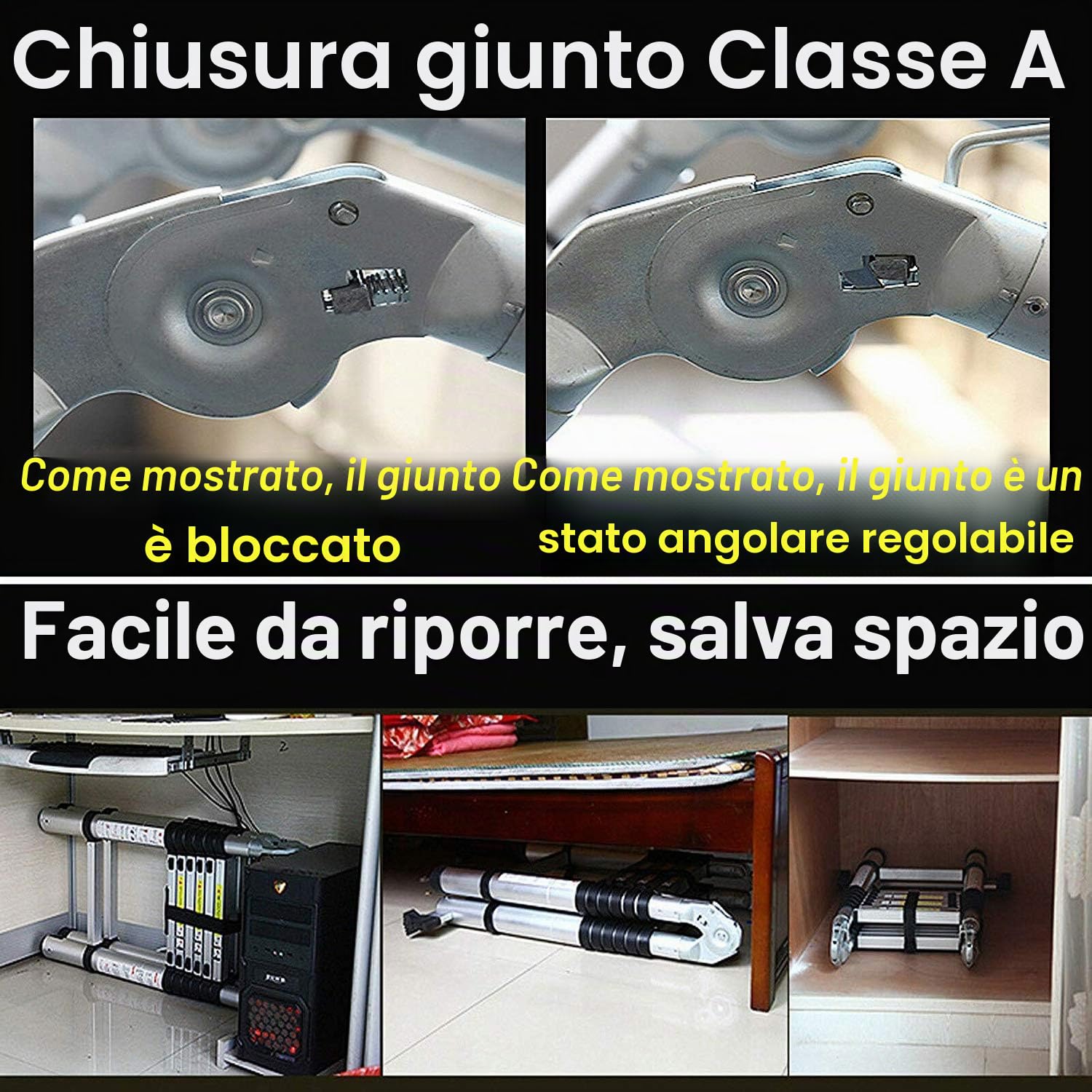 Nictemaw Scala pieghevole multiuso 2 in 1, scala telescopica da 5 m, in alluminio, portata 150 kg, 16 pioli