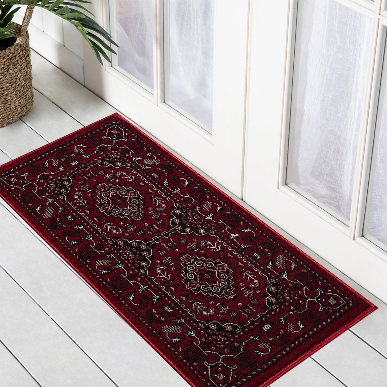 renoazul® Back Door Mats Indoor With Jute Back, Vintage Rug - Zinat 60 x 110 cm Red - Washable Rugs For Kitchen, Bedside Rugs and Entrance Door Mat — image 1