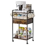 Small Coffee Bar Cart with Drawer Srorage, Coffee Bar Station Organizer Mug Cup Holder Stand, 3-Tier Coffee Table for Home Buffets & Sideboards, Office Coffee Station for Kichen, Entryway, Living Room