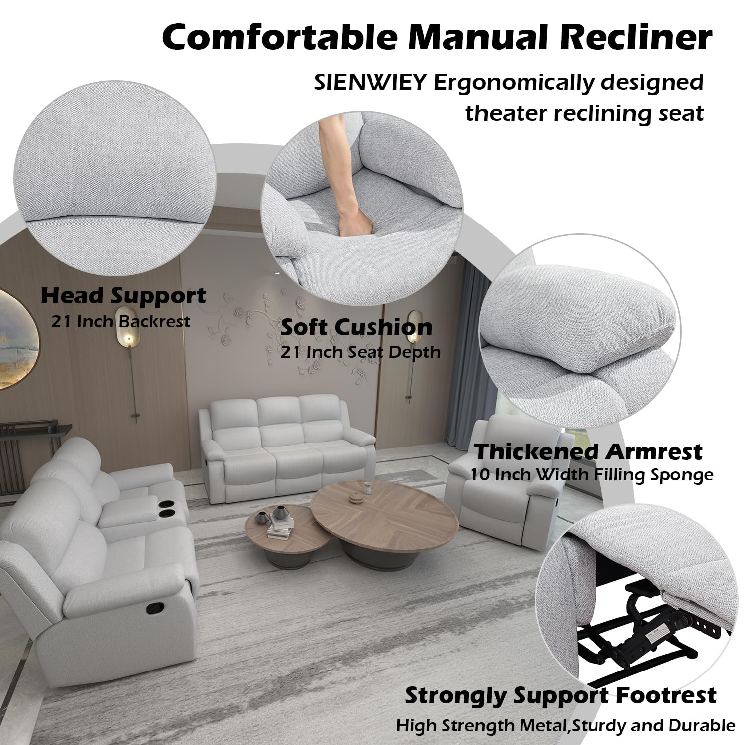 Amazon｜SIENWIEY 手動リクライニングソファ リクライニングソファ