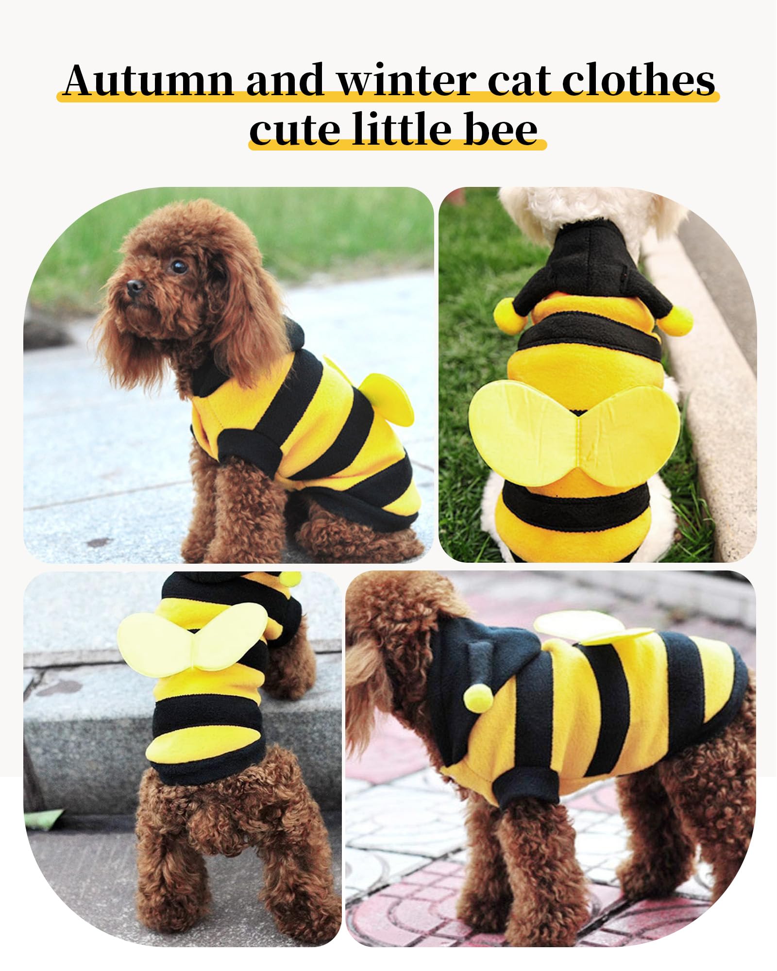 Small Dog Cat Bumble Bee Outfits Halloween Costume Jumpsuit Fancy Dress Pet Clothes Little Bee-L - Image 2