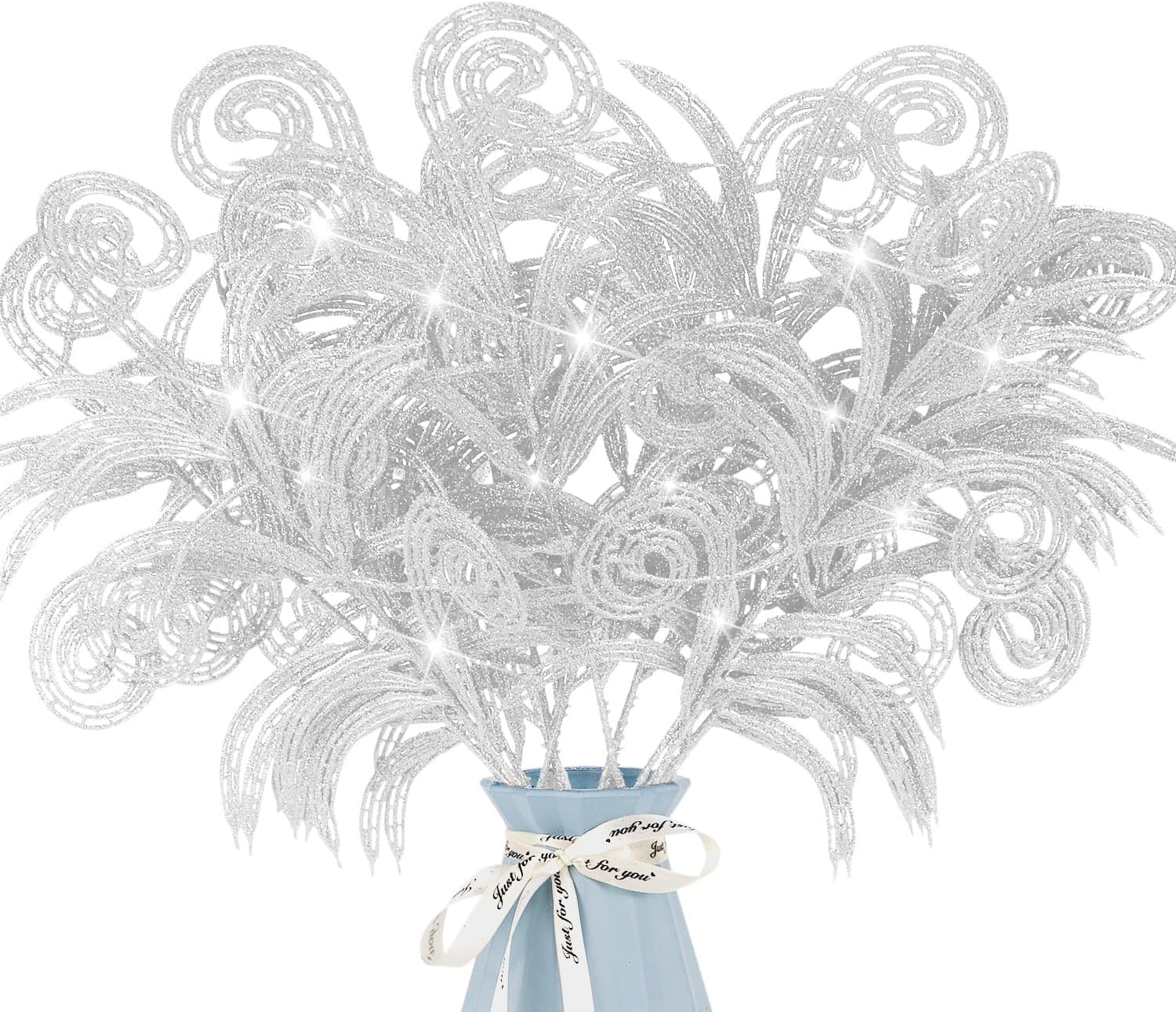 12 Pcs Glitter Christmas Leaves, Artificial Leaf Spray Picks Christmas