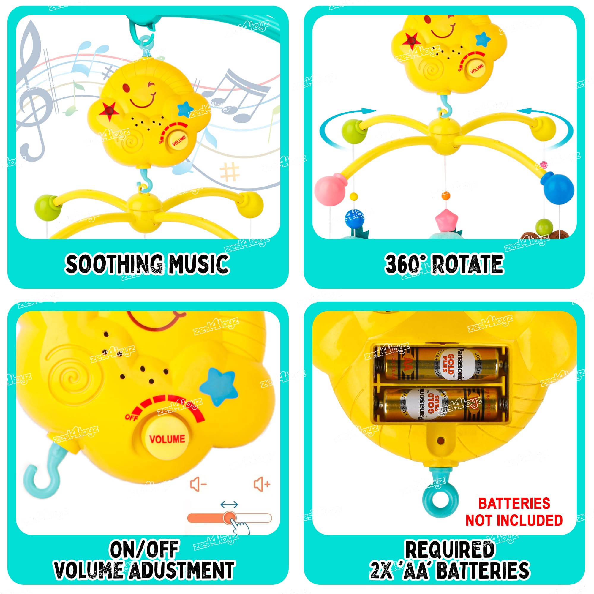Zest 4 Toyz Musical Animal Cot Mobile Rotating Bell Hanging Toys Cot Musical & Light Rattle for Kids Cot Mobile for Cradle for Baby Jhoomer for Kids Bed - Image 7 thumbnail