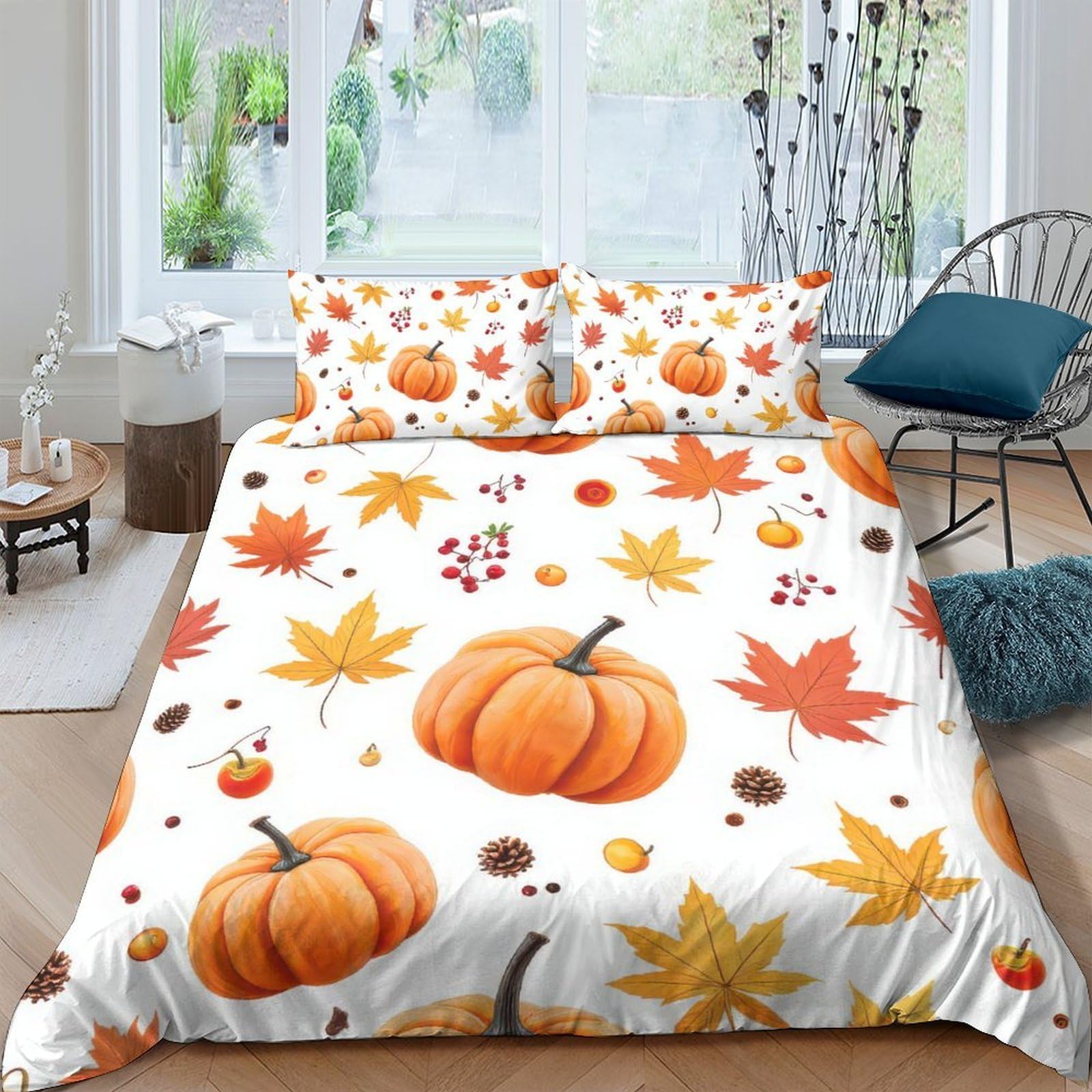 Ctjqhvkz Style-1 3D Printed Pumpkin Autumn Leaves Fitted Sheet Microfiber Soft Bed Sheet For Bedroom Guest Room Decor Protection Single（135X200cm）