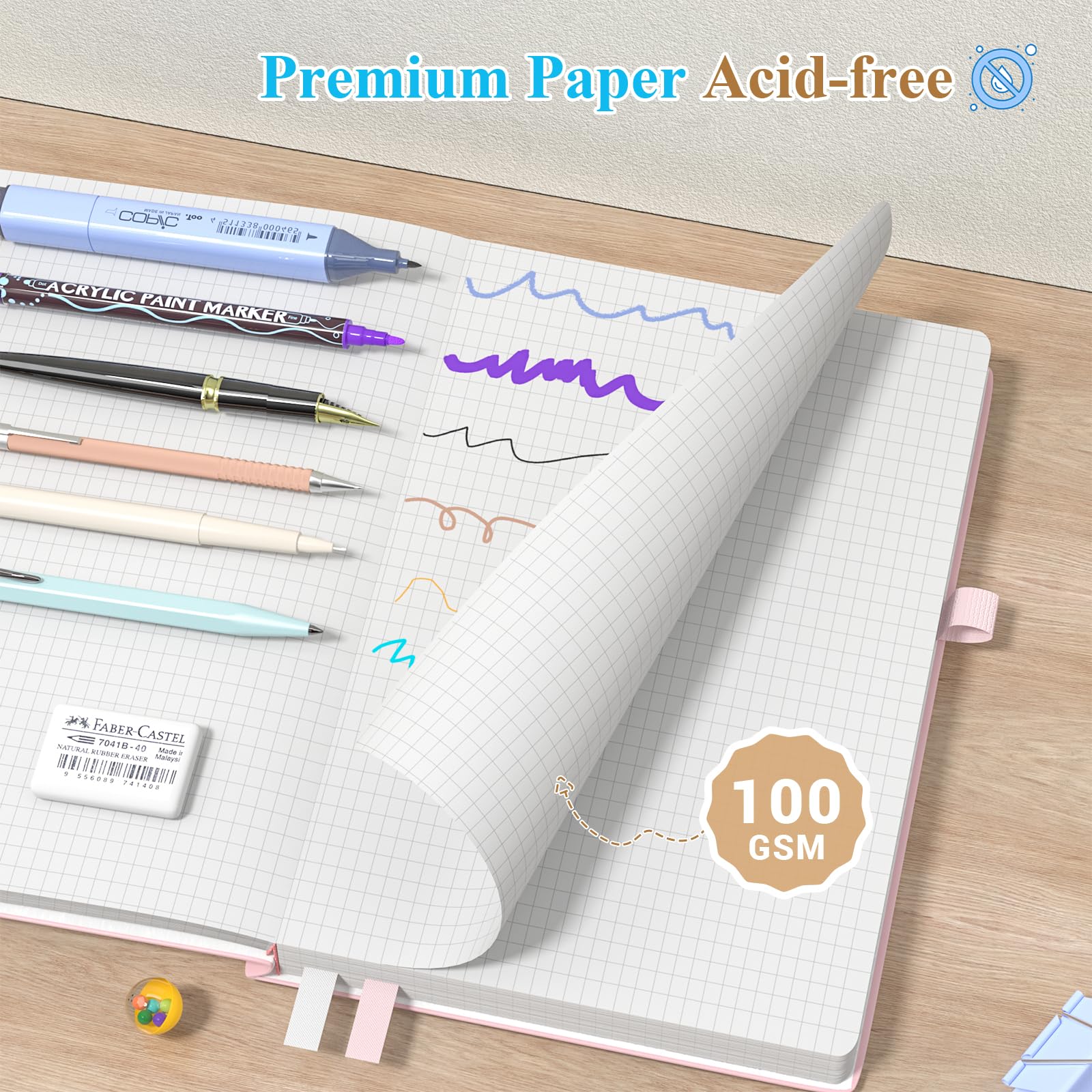 Smarpau Graph Paper Notebook A5, Thick Grid Notebook 360 Pages, 100GSM Squared Paper No Bleed Hardback Leather Journal - Image 3