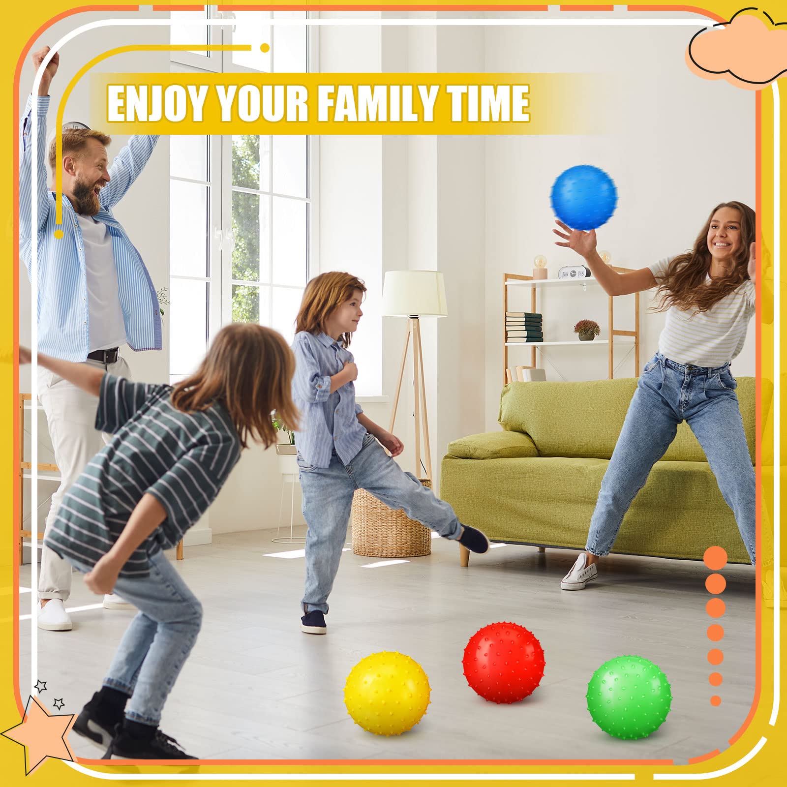 Vinsot 35 Pieces 7 Inch Knobby Balls Bounce Ball Colorful Tactile Sensory Ball with Pump Spiky Massage Stress Balls and Party Favors Fidget Toys, Yellow,Blue,Green,Red,Pink