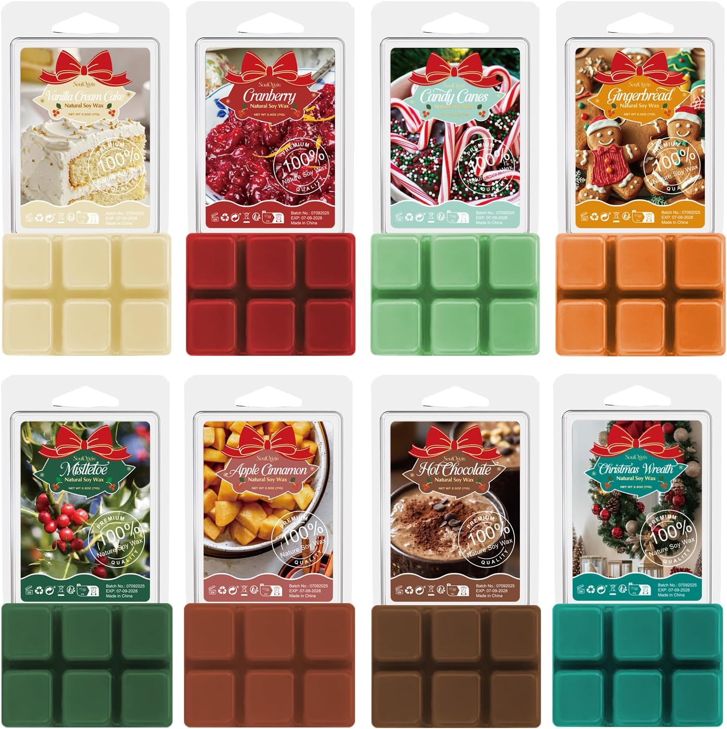 Soulorigin Summer Scented wax Melts, Soy Wax Tarts for Warmer, Scented Candles Gift Set -Sea Breeze, Coconut, Pina Colada, Pink Beach, Pineapple, Watermelon, Vanilla Ice Cream, and Fresh Cotton, 8Pack