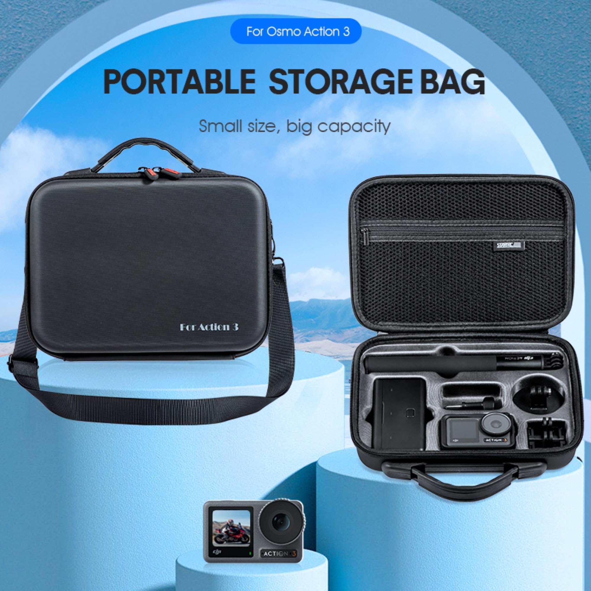 Storage Box for DJI OSMO Action 3 / DJI Action 4 Adventure Combo Water Proof Carry Case Shock Proof Action Camera, Hub Perfect Fit Bag : Protective Travel with Carabiner+Lanyard Ropes+Shoulder Straps 4