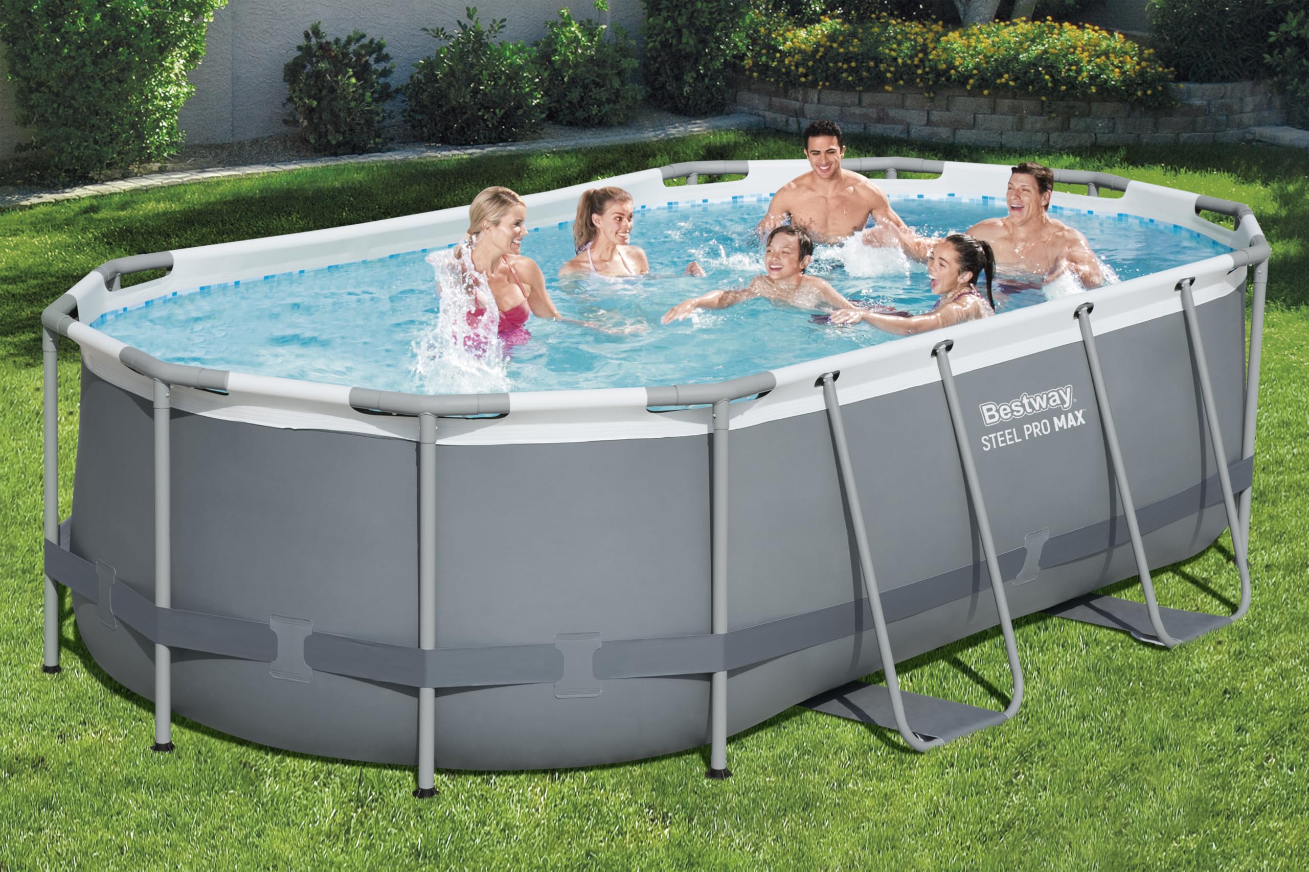 Bestway Juego de Piscina Ovalada de 14' x 8'2" x 39.5"/4.27 m x 2.50 m x 1 m
