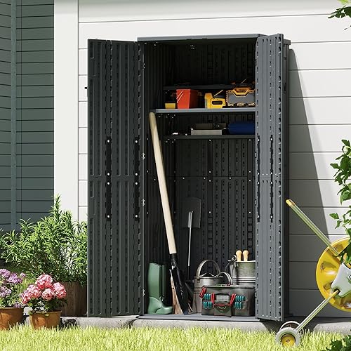 Miniatura 4 de EHHLY Armario de almacenamiento alto resistente al aire libre, resistente a la intemperie, armario de almacenamiento de garaje de 28 pies cúbicos
