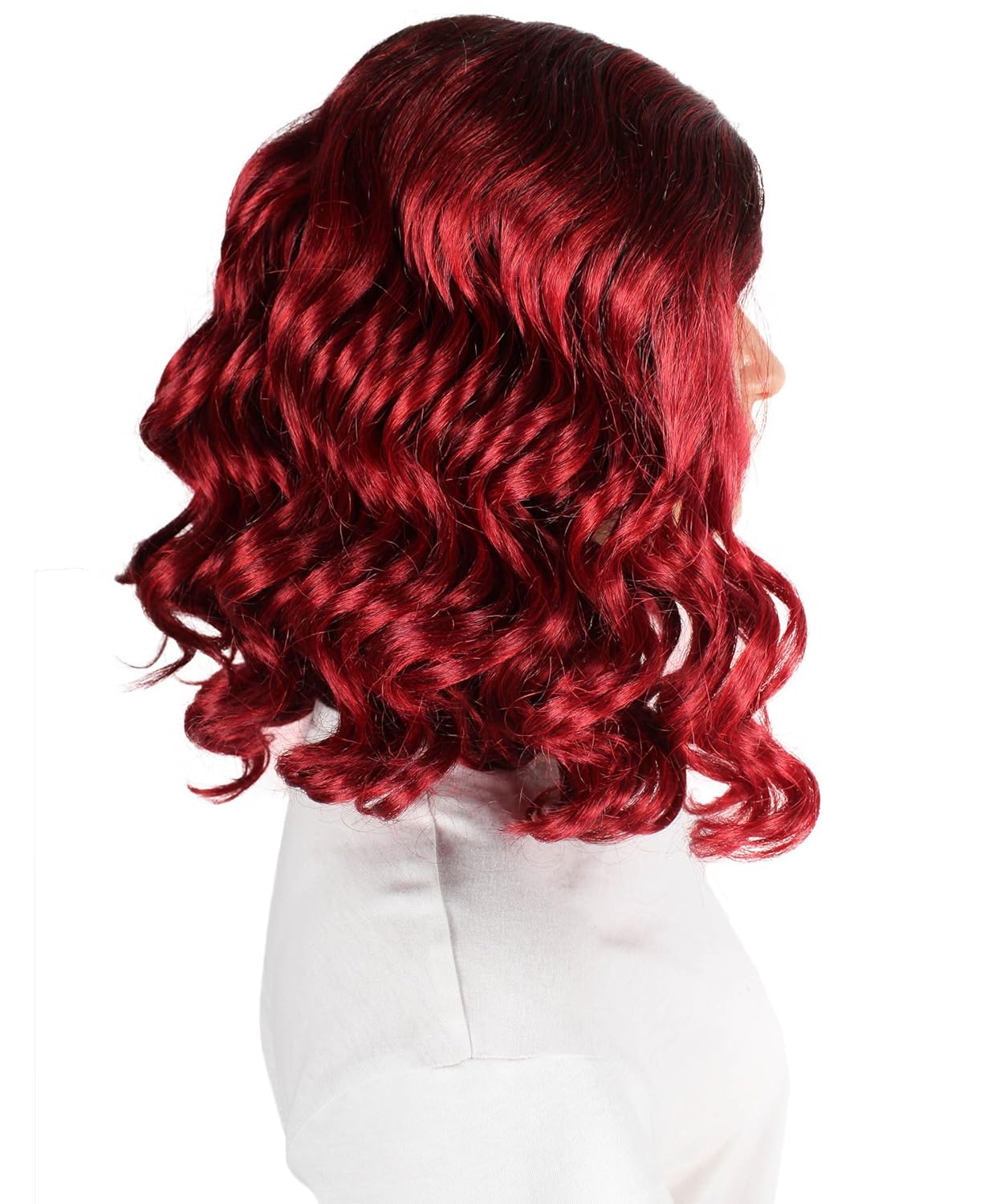 HPO Adult Women's Red Color Curly Shoulder Length Trendy Sexy Curls Wig