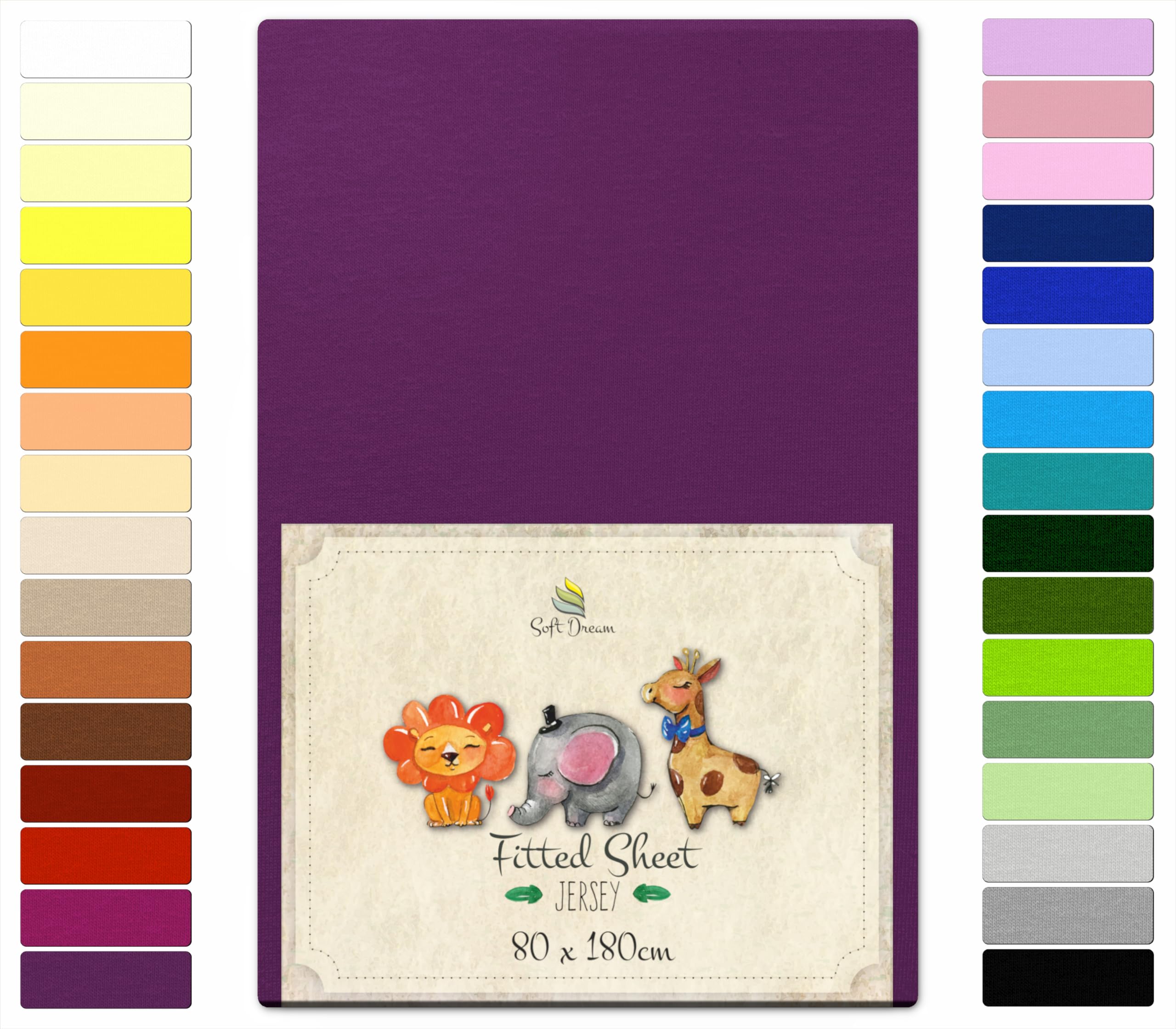 Soft Dream Spannbettlaken 80x180 cm - Premium Qualität - 100% gekämmte Baumwolle Jersey -Spannbetttuch für Kinderbett Juniorbett - OekoTex Zertifiziert - Made in EU - Pflaume