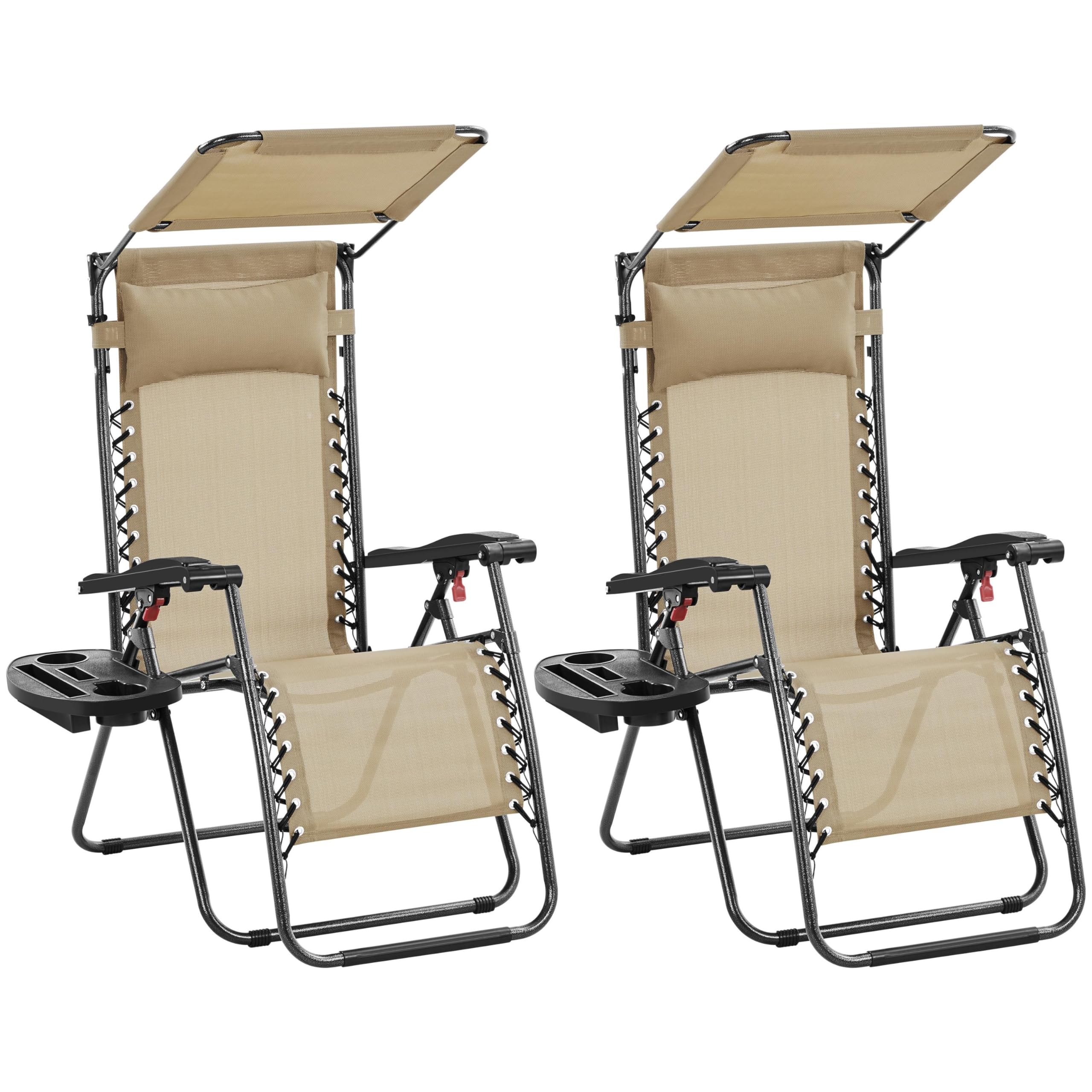 Yaheetech Yaheetch Outdoor Zero Gravity Sun Lounger Foldable Recliner Adjustable Patio Garden Chair w/Canopy, Cup Holder, Carry Strap for Beach Deck Camping Beige/2 — image 1